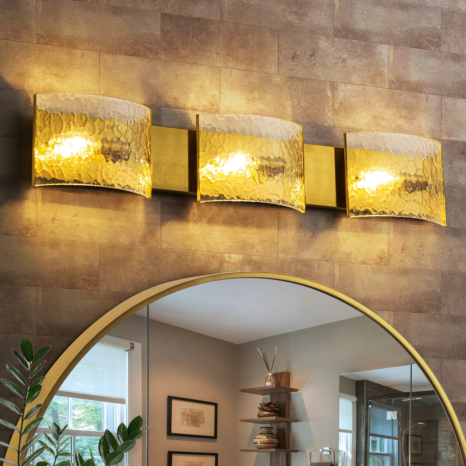 LLHZSY 3-Light Modern Hammered Glass Bath Bar