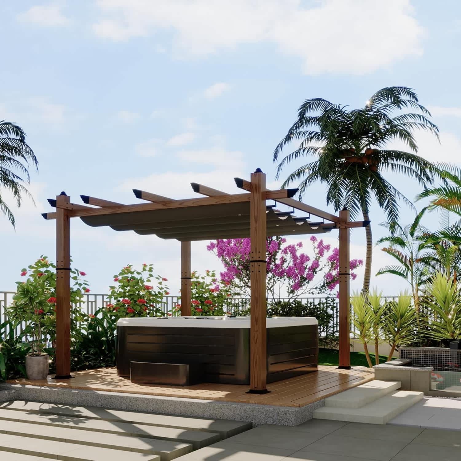 Qeetex LSHQQPHO-335E3I1R 10x10 Ft Outdoor Pergola with Retractable CanopyGrey