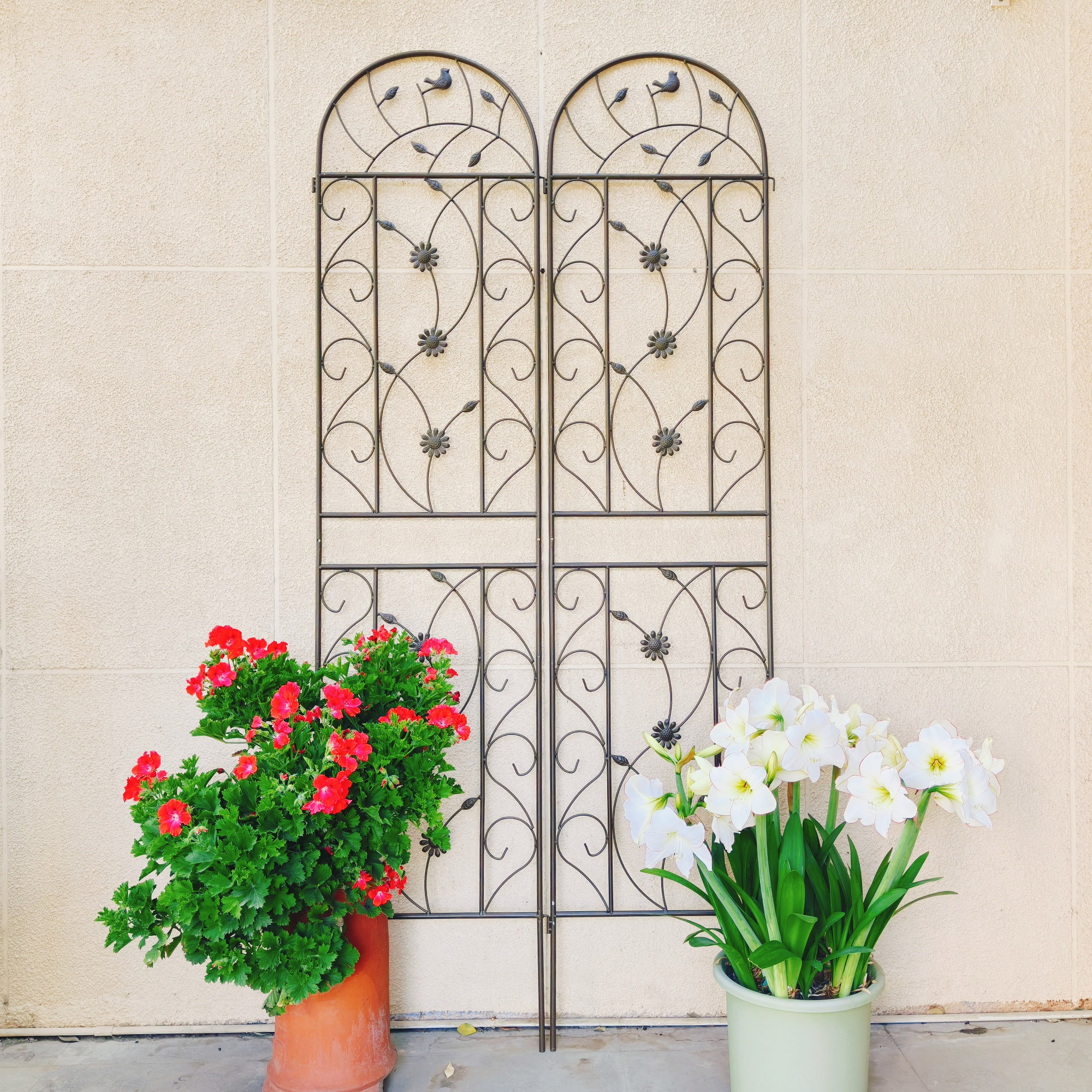 LOVMOR 2 Pack Metal Garden Trellis Rustproof Trellis for Climbing Plants Outdoor Flower Support Brown