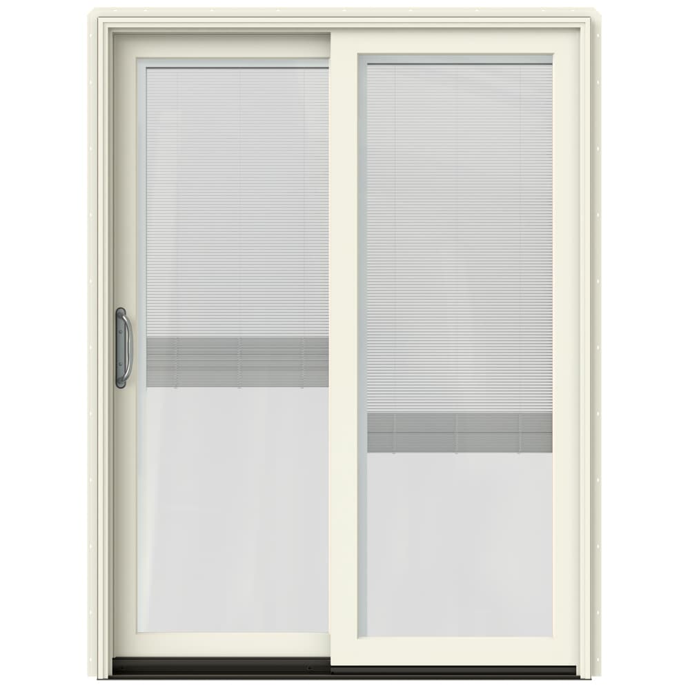 JELD-WEN LOWOLJW220100250 60-in x 80-in Tempered Blinds Between The Glass Vanilla Clad-wood Sliding Left-Hand Sliding Double Patio Door Screen Included