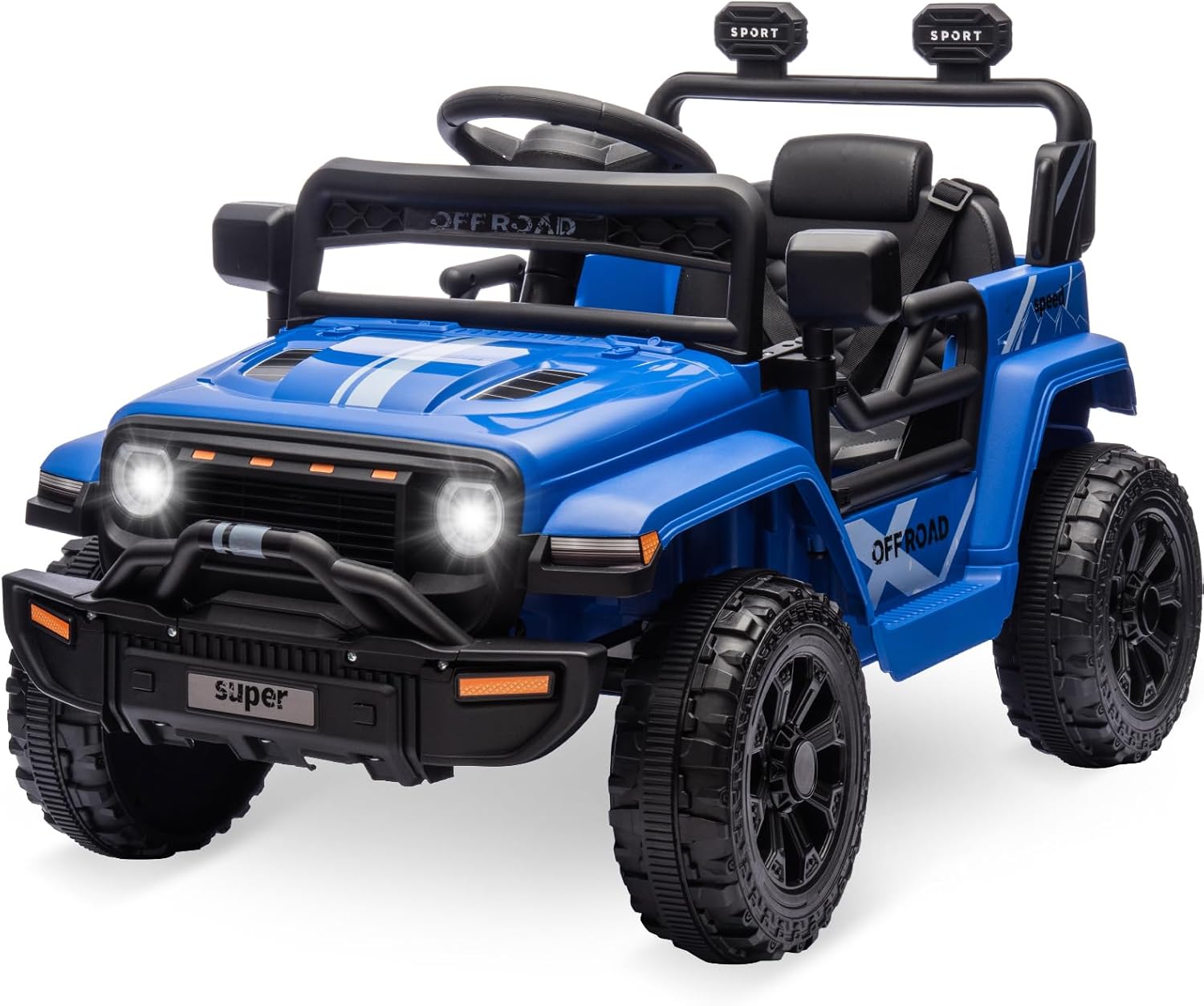 Qeetex LHF-TC-WQ591038 Ride On Truck Car 12V Ride On Toy w/Parent Remote Control Steering Wheel Music 4-Wheel Spring Suspension Led Lights 2 Speeds Kids Electric Vehicles for Age 3-5 Blue