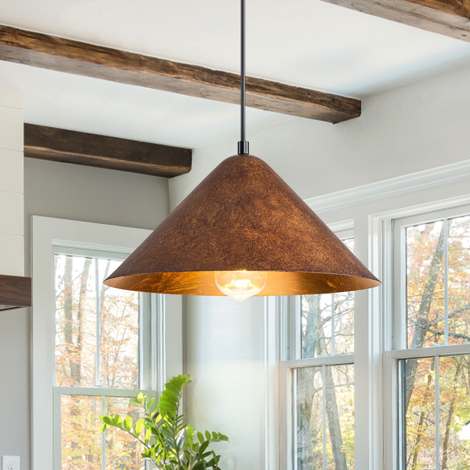 EDISLIVE Y81010000060598 Antique Gold Farmhouse Cone Small Hanging Kitchen island light