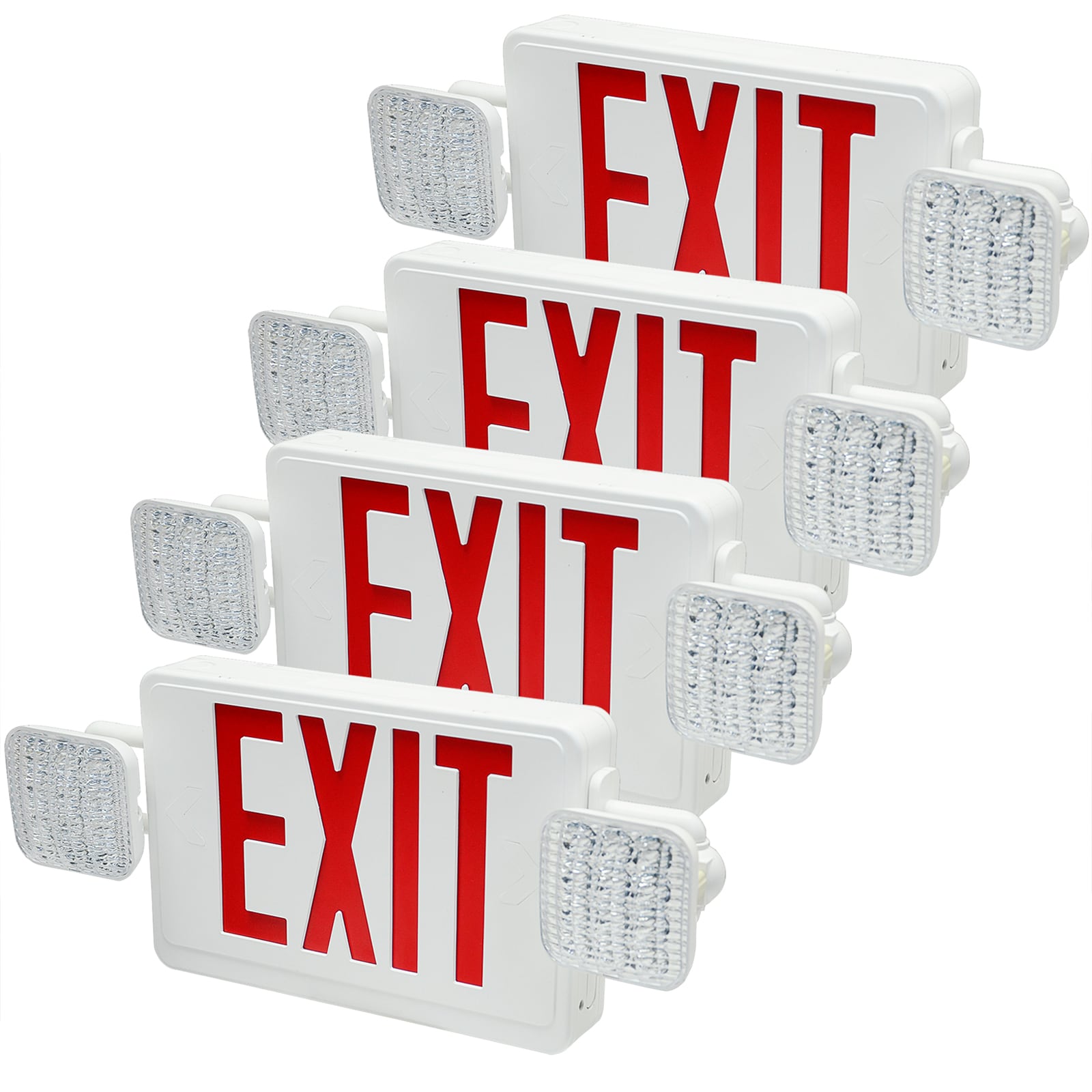 Bieuoram 4 Pack Red LED Exit Sign with Emergency Lights Two LED Adjustable Head Exit Lights with Battery Backup Dual Fire Resistance 120-277V