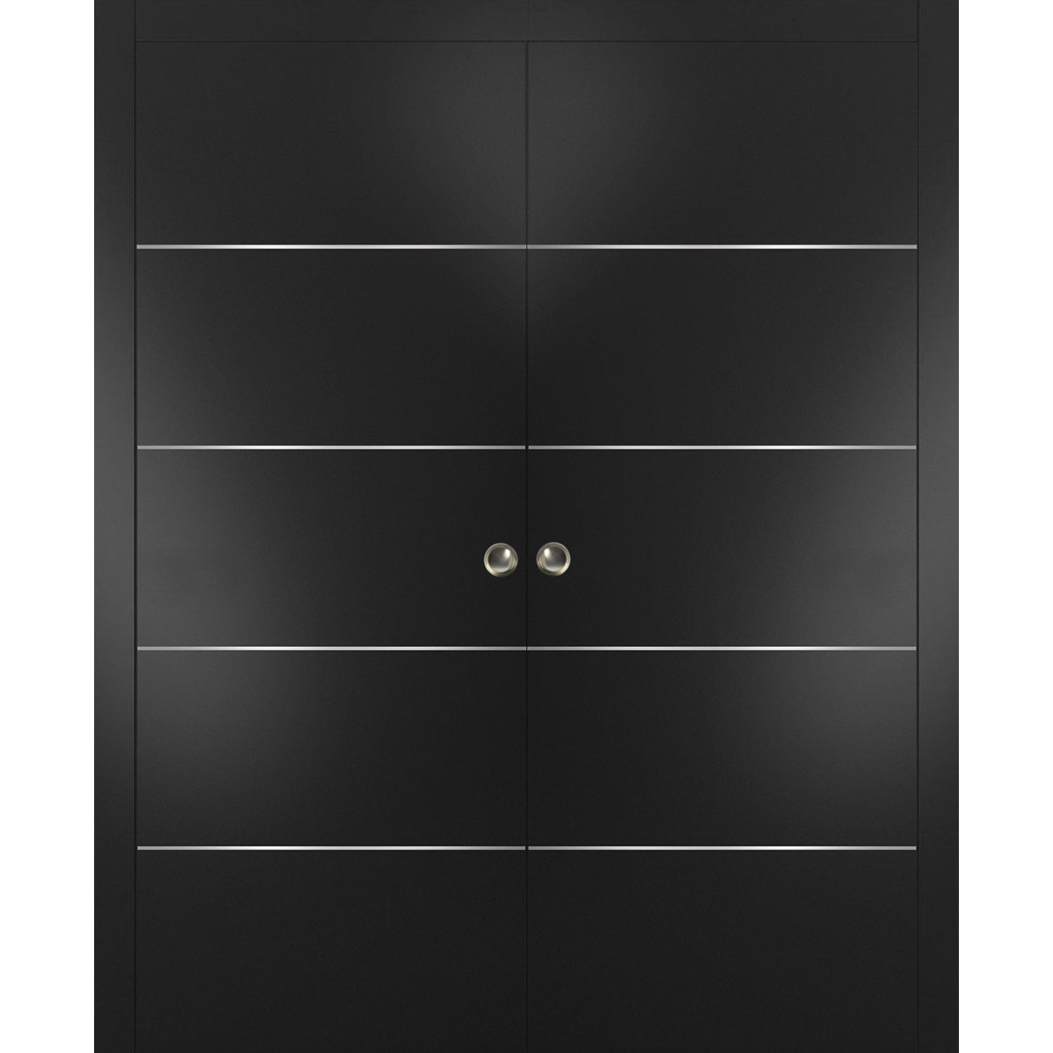 SARTODOORS Sliding French Double Pocket Doors - Planum 0020 Matte Black - Kit Trims Rail Hardware - Solid Wood Interior Bedroom Sturdy Doors-48 x 80 (2x 24x80)