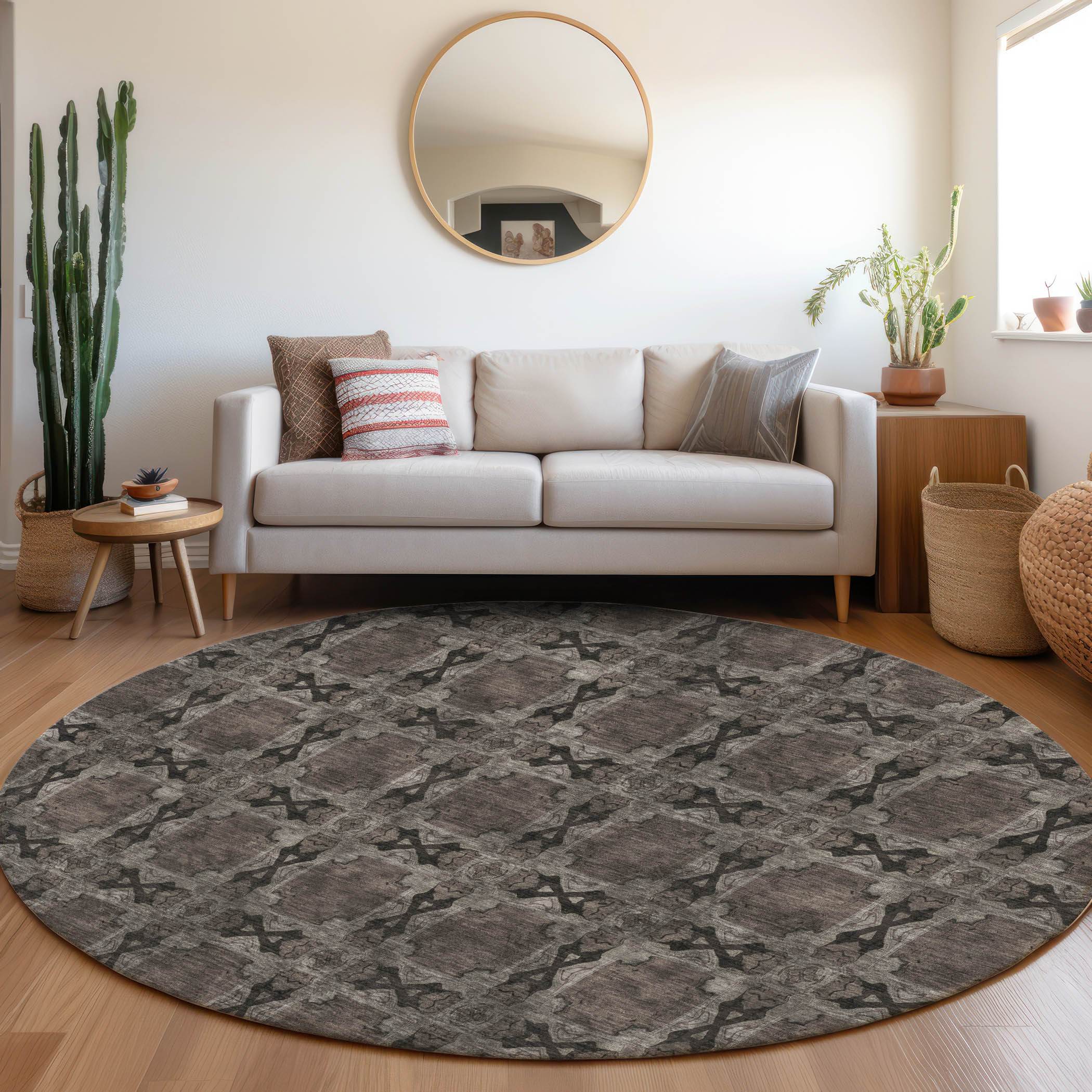 Addison Rugs ACN564GY8RO Chantille ACN564GY 8 x 8 (ft) Polyester Gray Round Indoor/Outdoor Geometric Machine washable Area rug