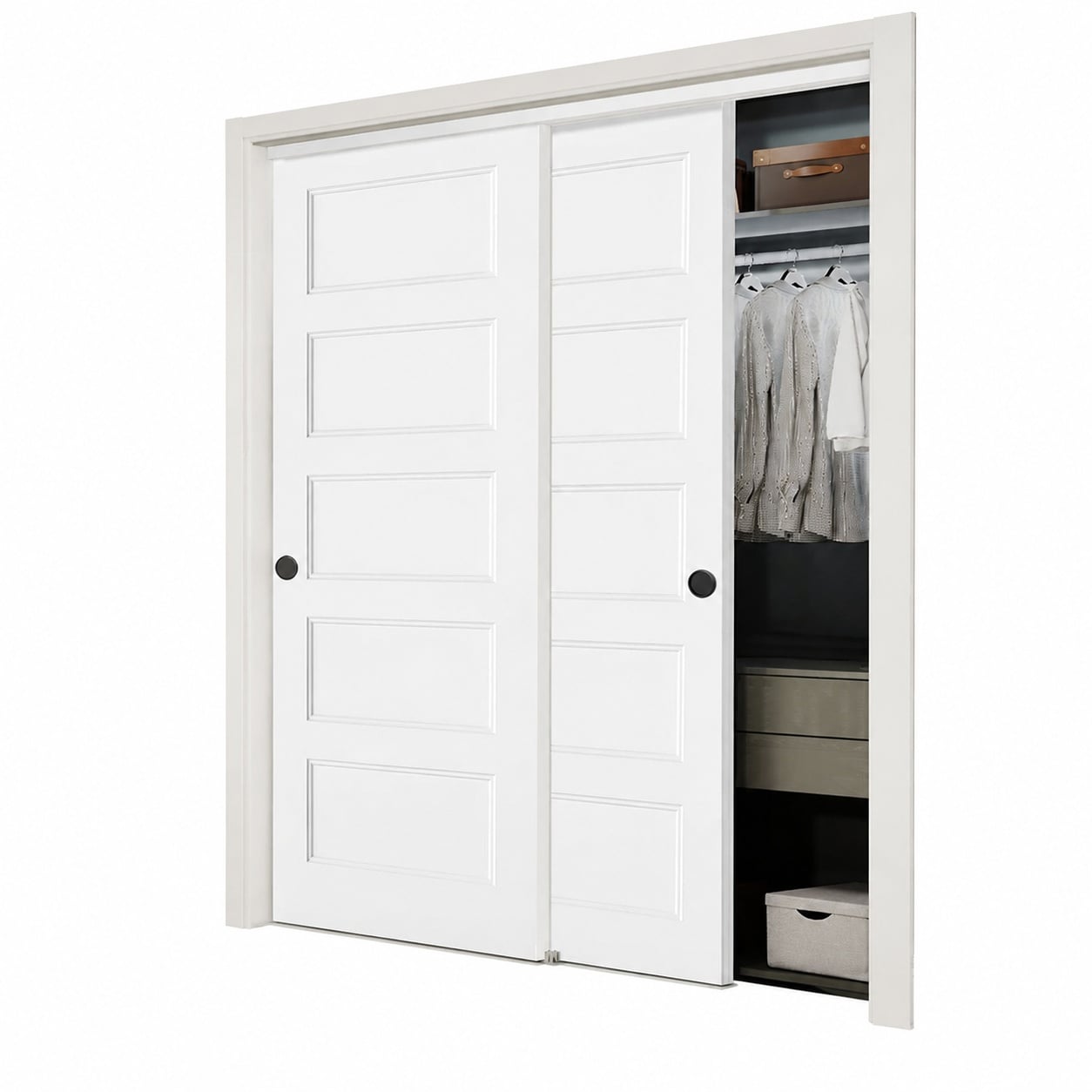 Aoibox  72 x 80 in 5 Panel Bypass Sliding Closet Door with Track Hardware Kit White Primed Paintable Slab 72x80