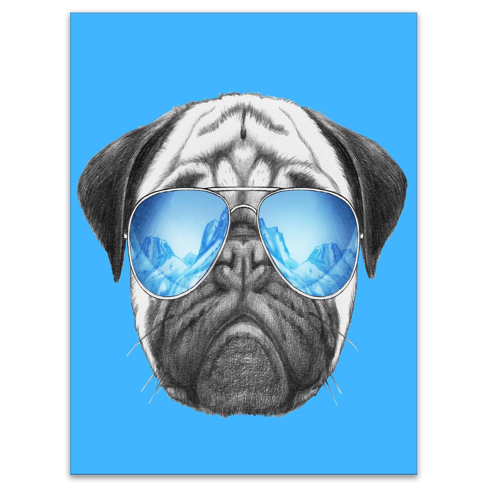 Giclee Print Gallery Wrap Modern Home Decor Ready to Hang wall26 Square Dog Series Canvas Wall Art 16x16 inches CVS-DOGS-1801-TEAM-A10-16x16 Vintage Style Colorful Painting of a Pug with Glasses 