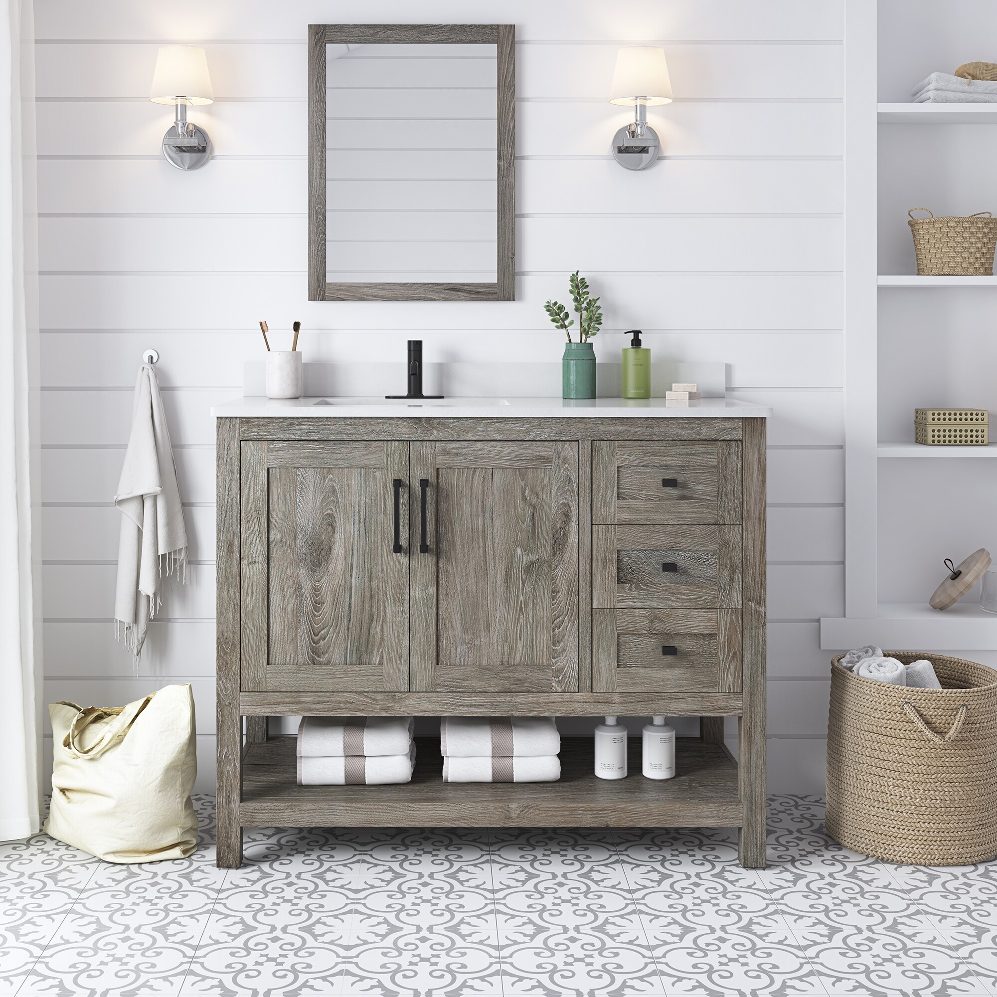 Farmhouse Weathered Gray Wooden Bathroom Space Saver