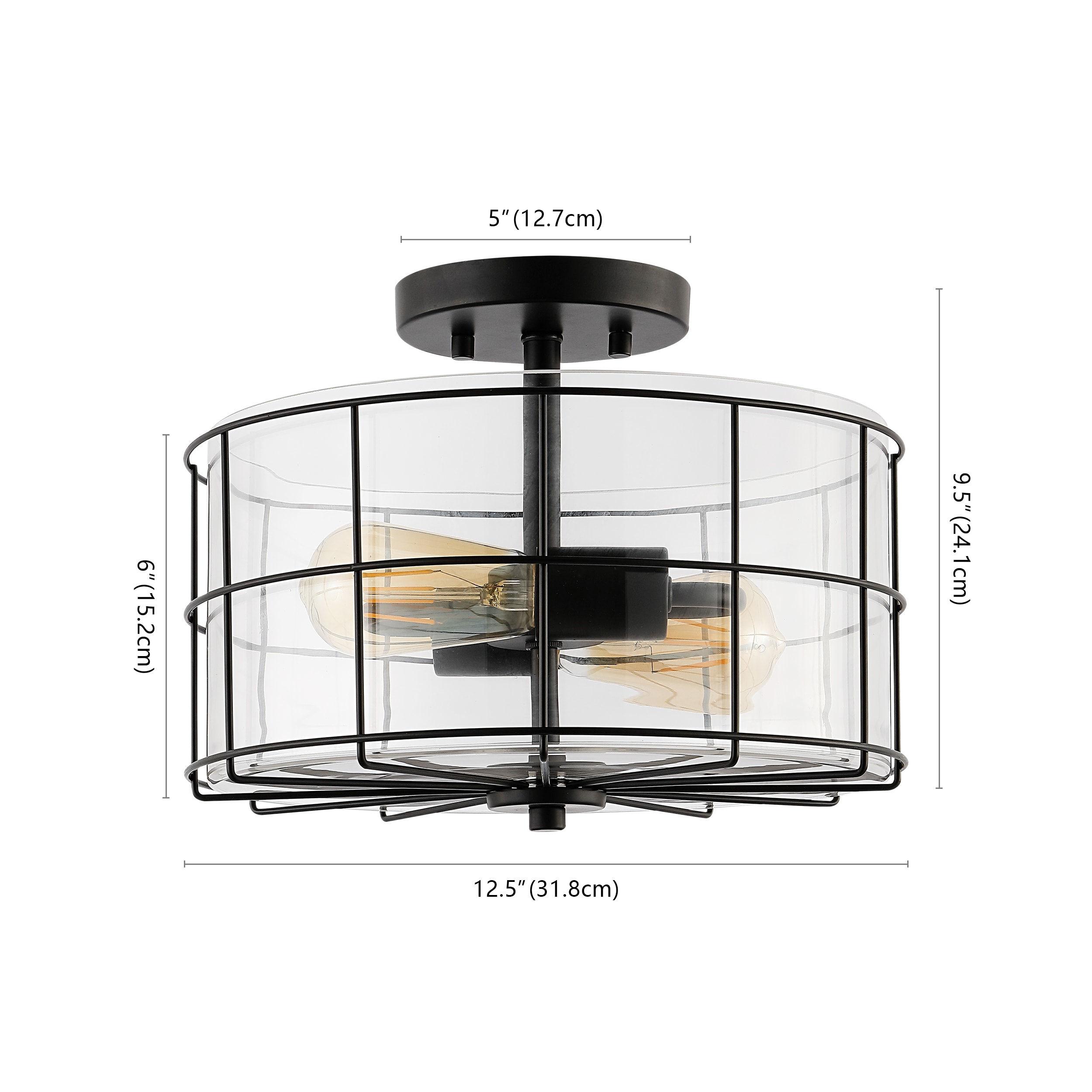 Hannes 12" Matte Black Glass Drum LED Flush Mount