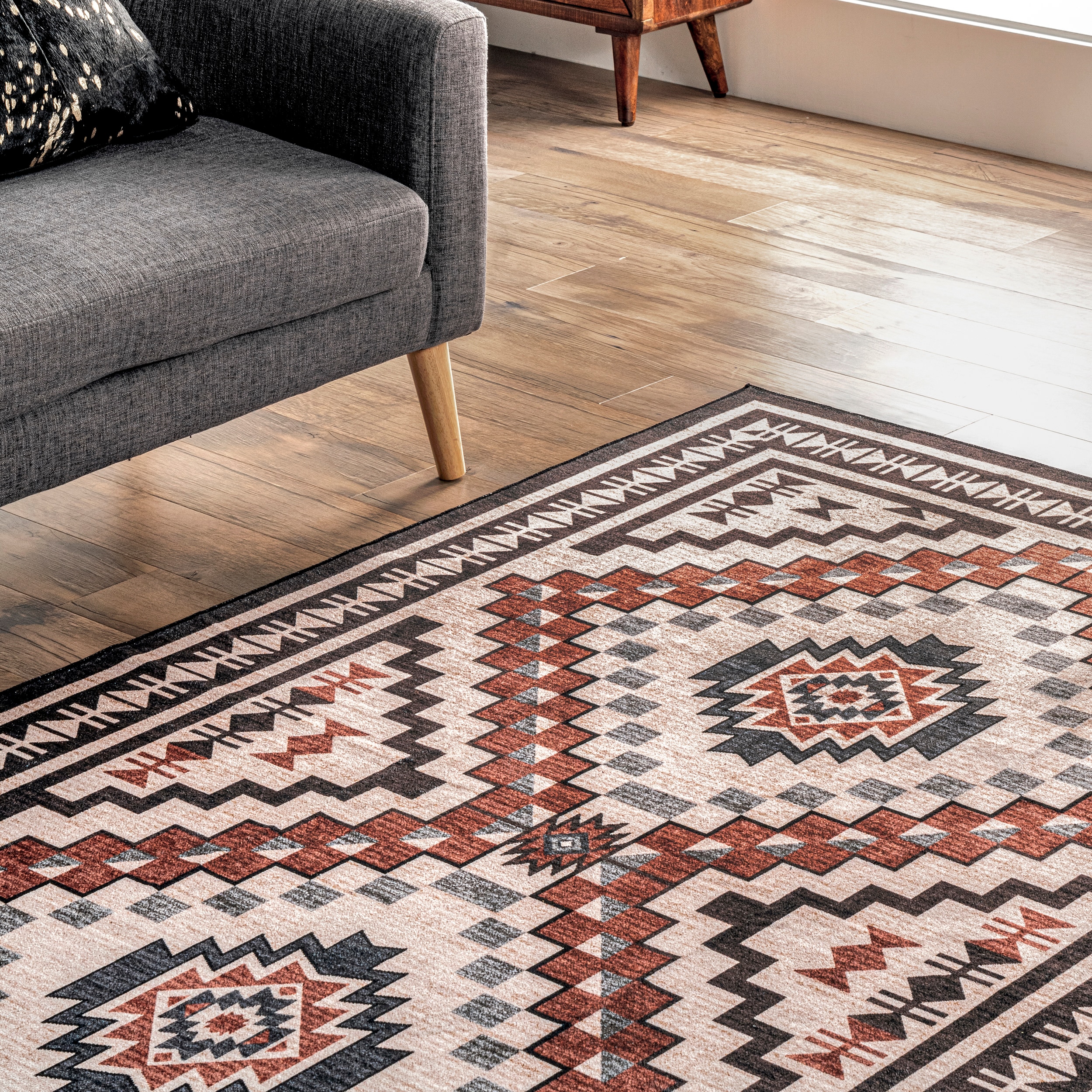 Beige Southwestern Medallion 8' x 10' Washable Area Rug