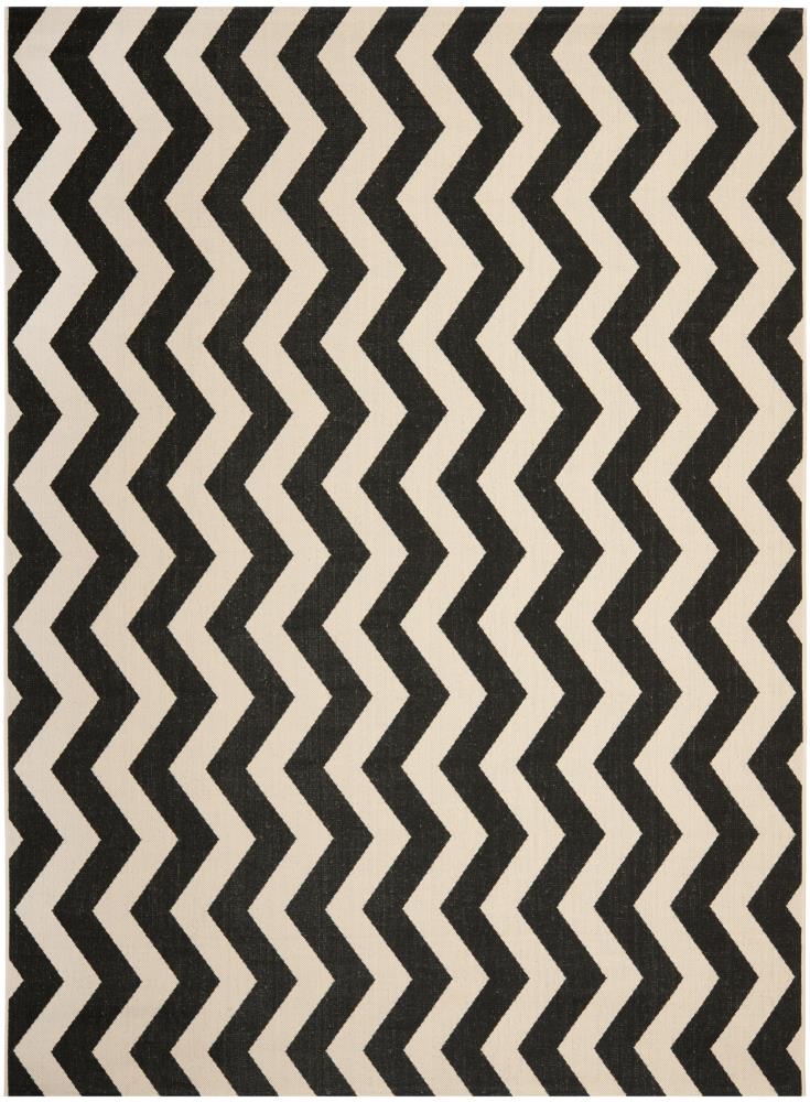 Safavieh CY6245-256-8 Courtyard Kula 8 x 11 (ft) Loomed Polypropylene Black/Beige Rectangular Indoor/Outdoor Chevron Area rug