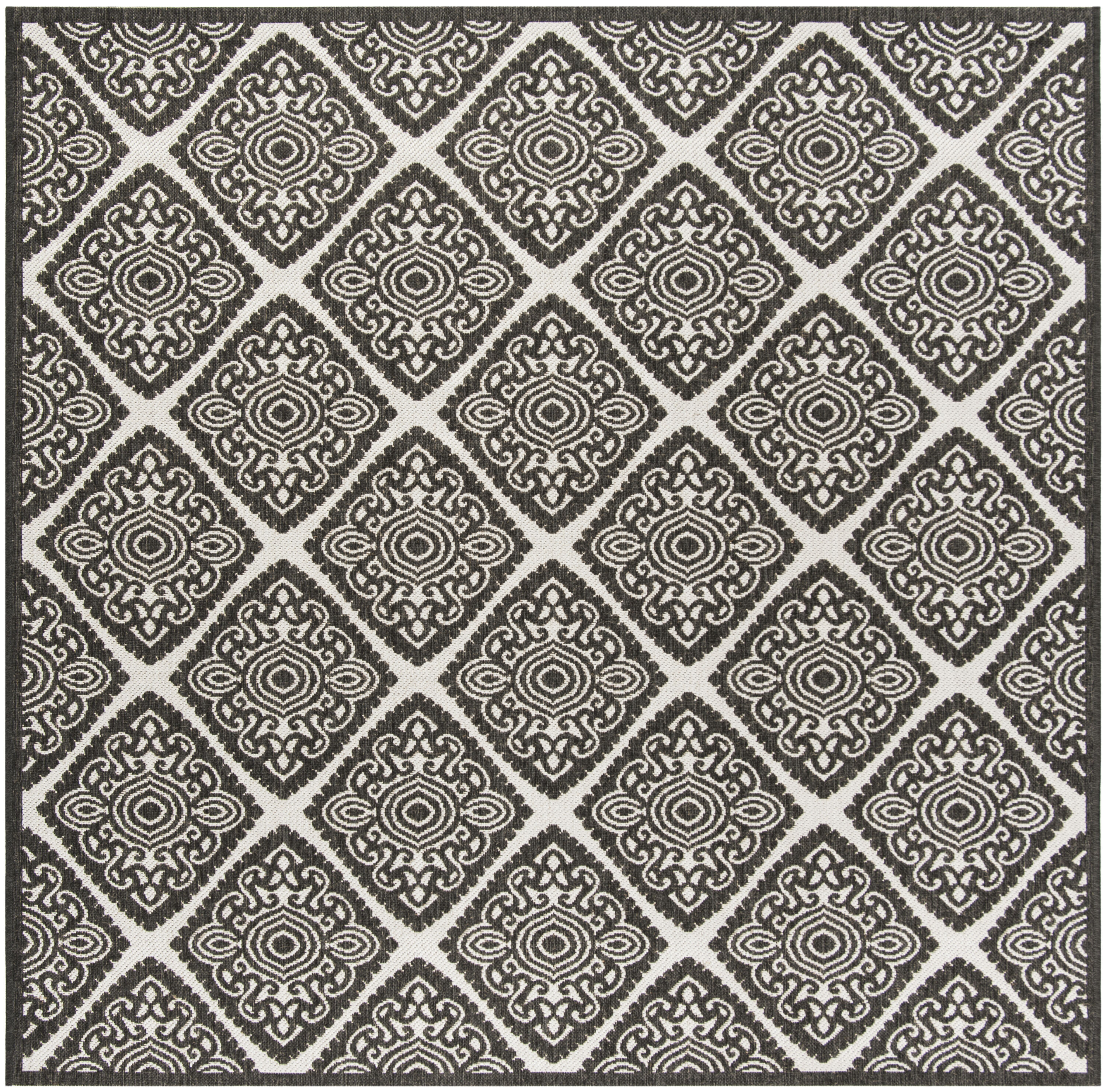 Safavieh LND132A-6SQ Linden Damask 7 x 7 (ft) Loomed Polypropylene Light Gray/Charcoal Square Indoor Trellis Coastal Area rug
