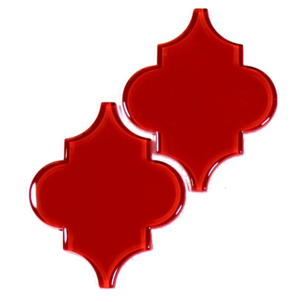 Giorbello G9130-SMPL Sample- Glass Tiles Ruby Red 4-in x 6-in Glossy Glass Patterned Arabesque Wall Tile