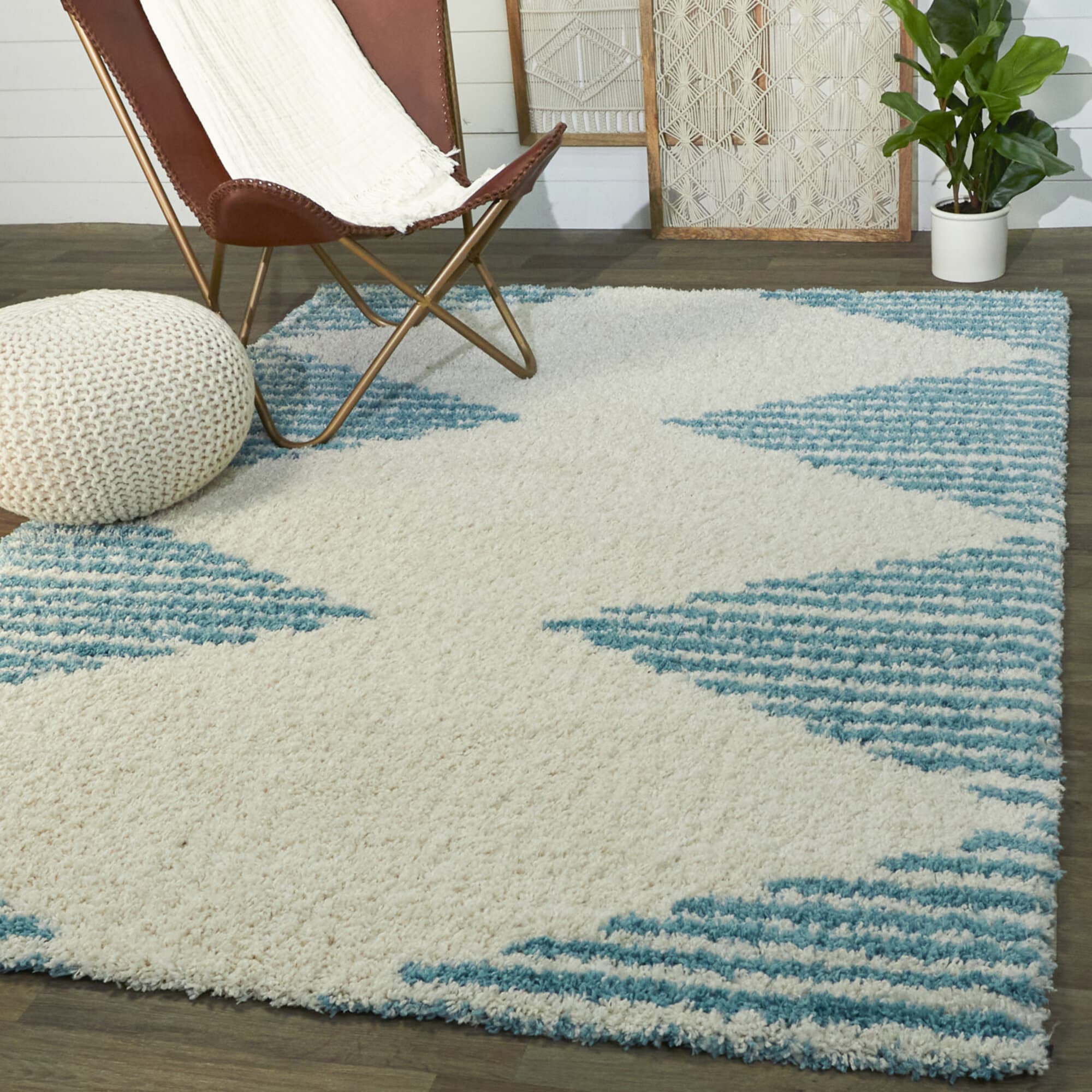 Balta 3018994 Hughes 5 x 7 (ft) Loomed Polypropylene Teal Rectangular Indoor Stripe Bohemian/Eclectic Area rug