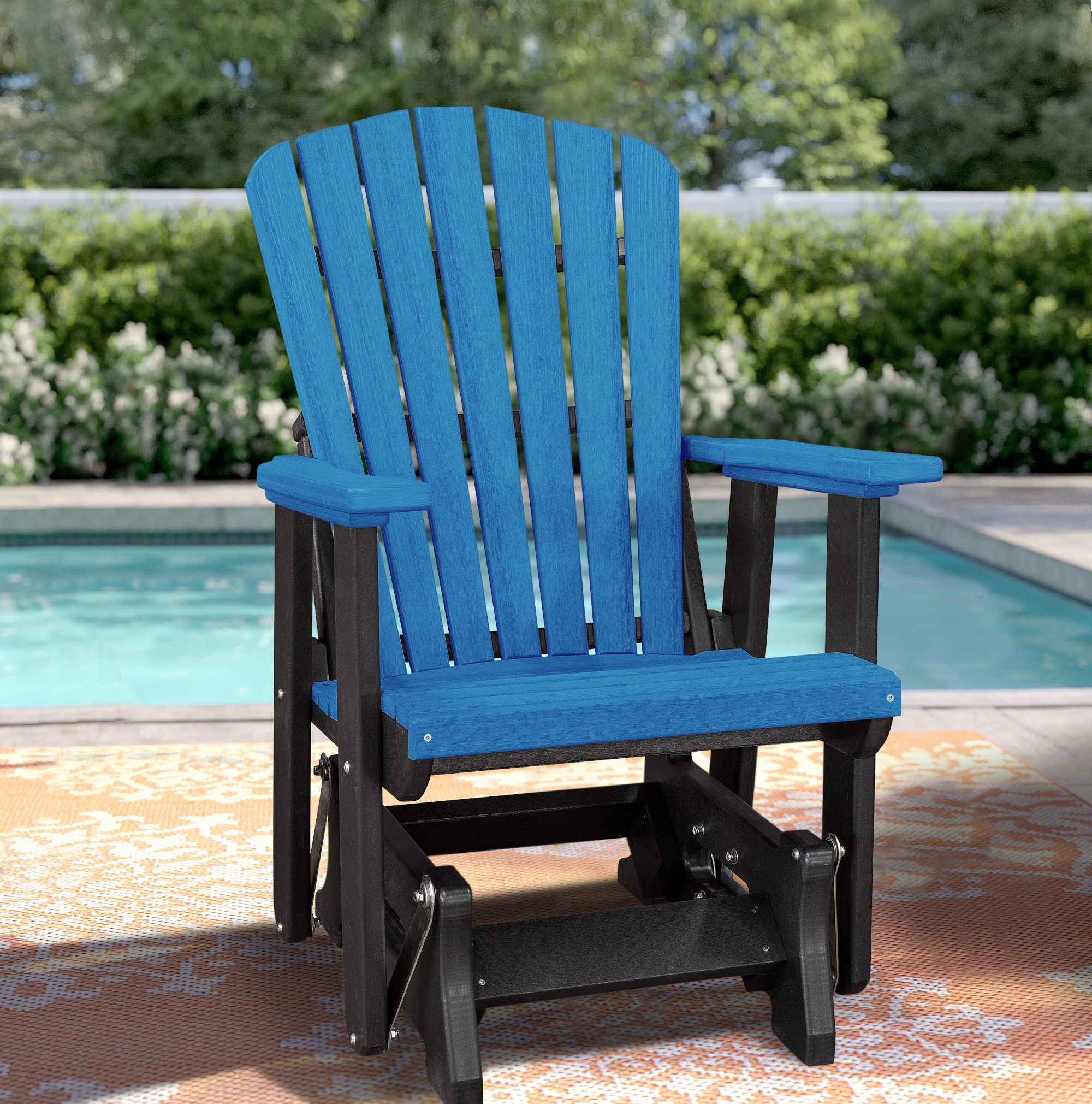 American Furniture Classics 515BBK Amish Black HDPE Frame Glider Adirondack Chair with Slat Seat