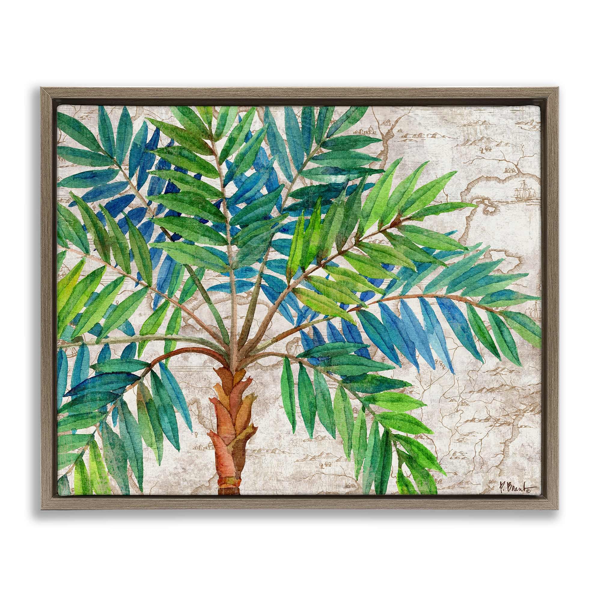 Stupell Industries BT-736-FFE-24X30 Aqueous Palm Tree Brown Framed Floater Canvas Wall Art By Paul Brent 31 x 25