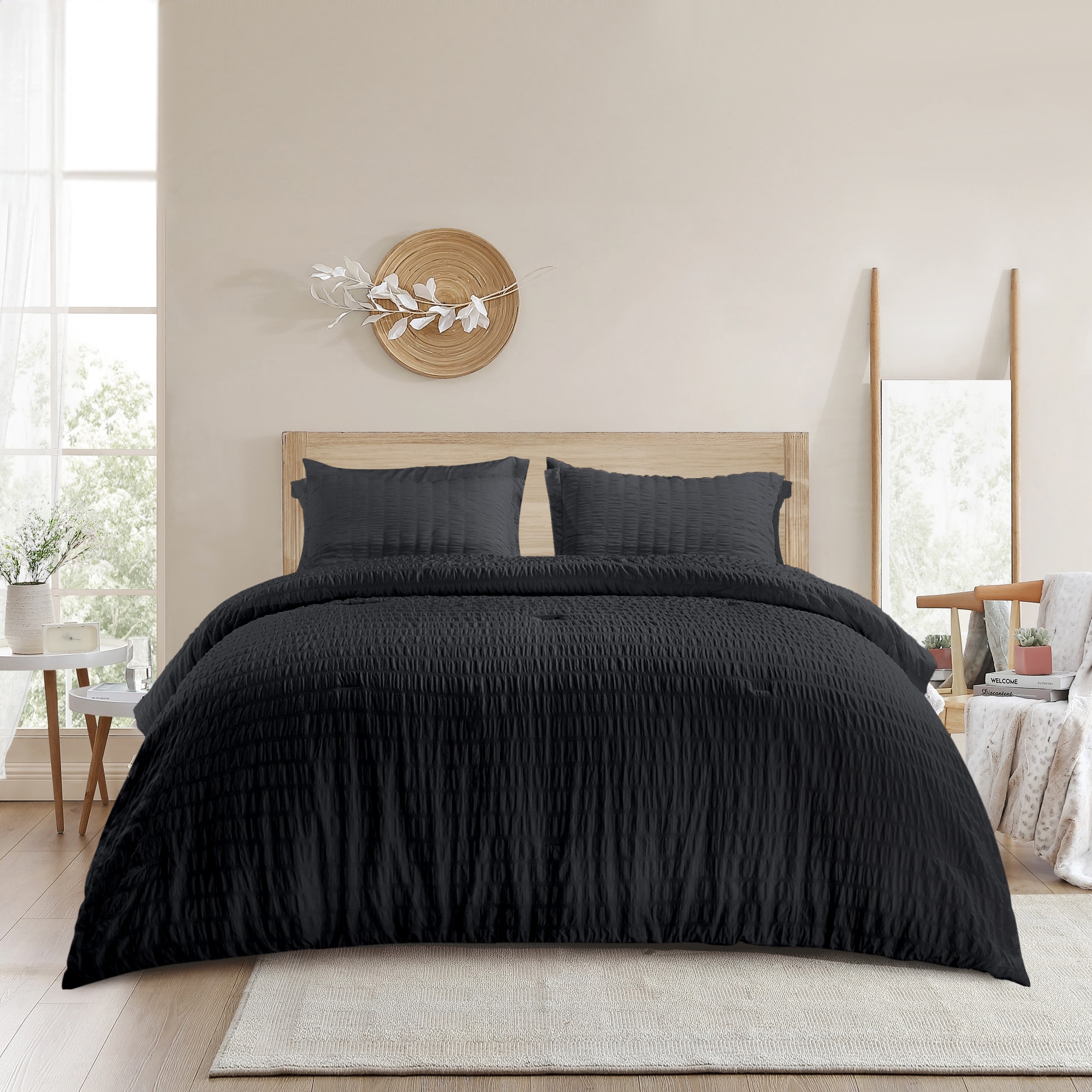 JEAREY JE-FLYRPT-LG-TH Seersucker 5 -Piece Black Twin Comforter Set