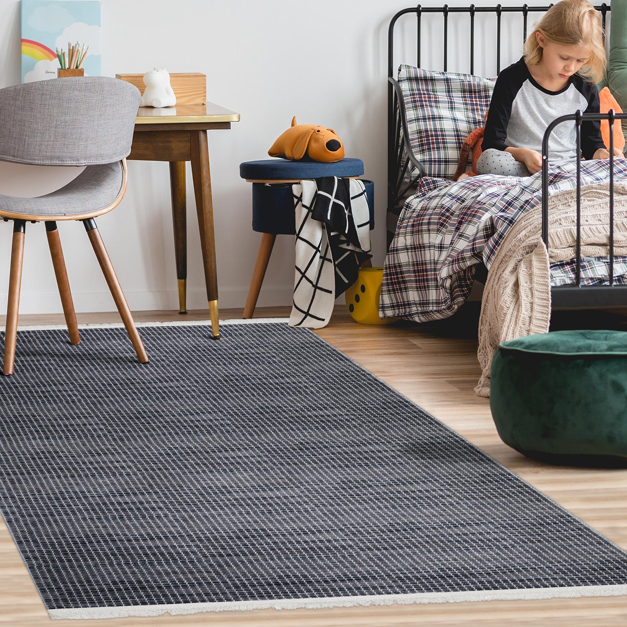 Ottomanson Loop Carpet Weather Resistant Scraper Doormat, Charcoal