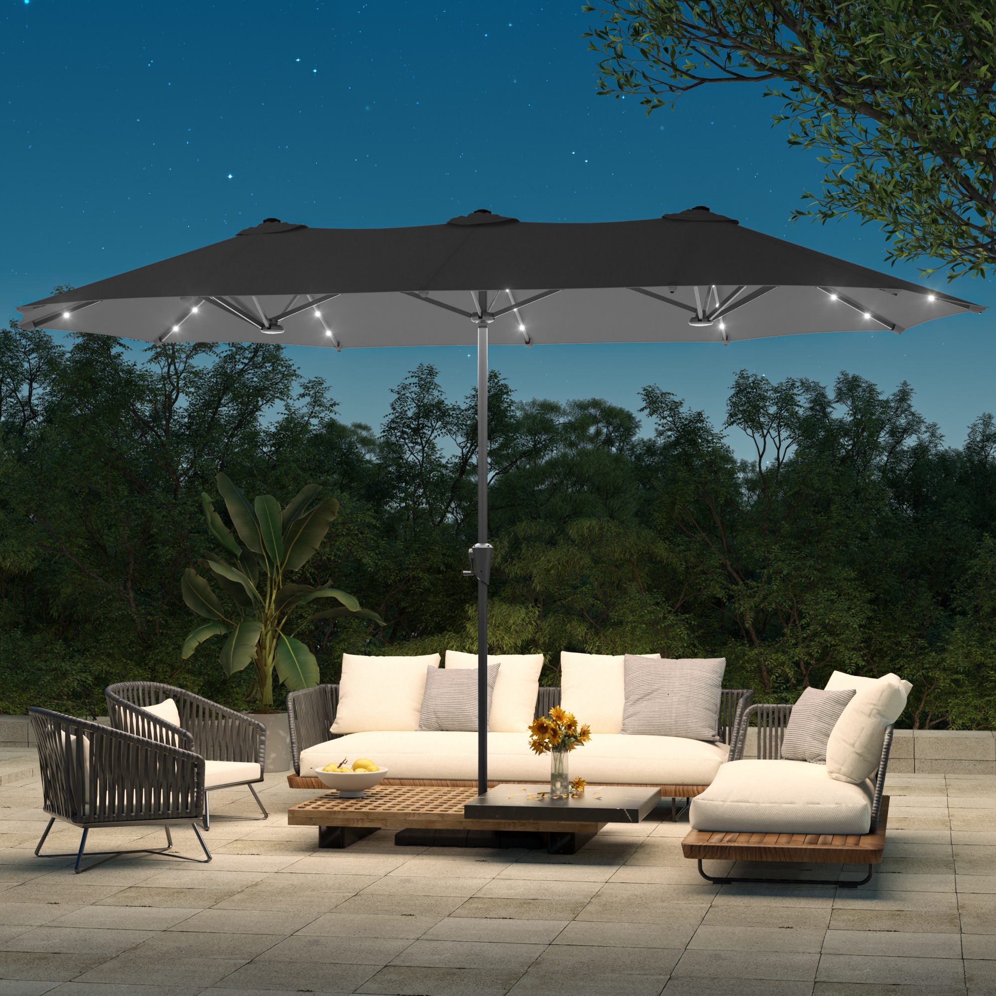ACEGOSES LW-L3-64-GY 7.2-Feet Steel (no fabric) No-tilt Market Patio Umbrella with Lights and