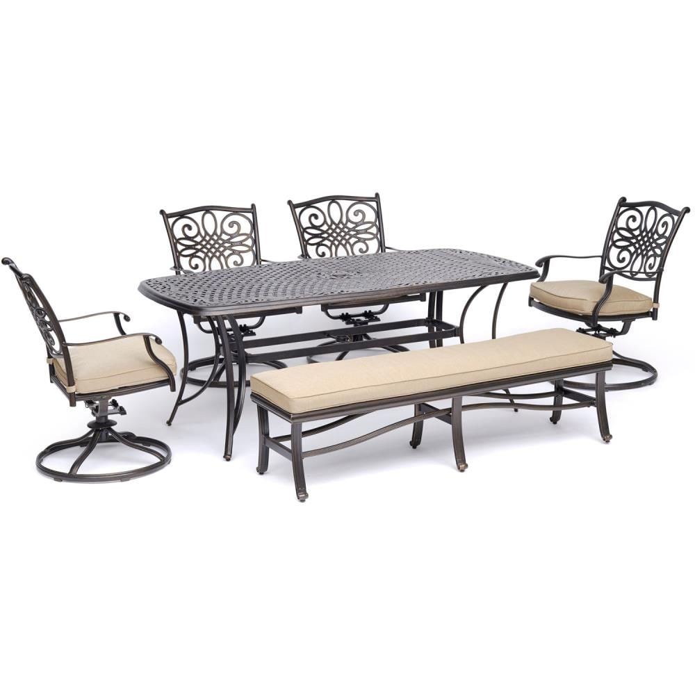 Hanover TRADDN6PCSW4BN-TAN Traditions 6-Piece Bronze Patio Dining Set with Tan Cushions