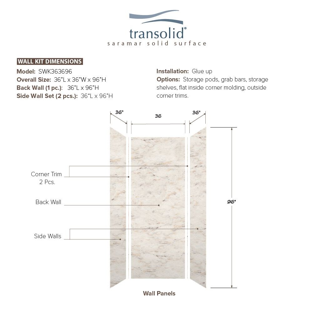 Transolid Saramar Velvet 36-in W x 36-in D x 96-in H Biscotti Marble ...