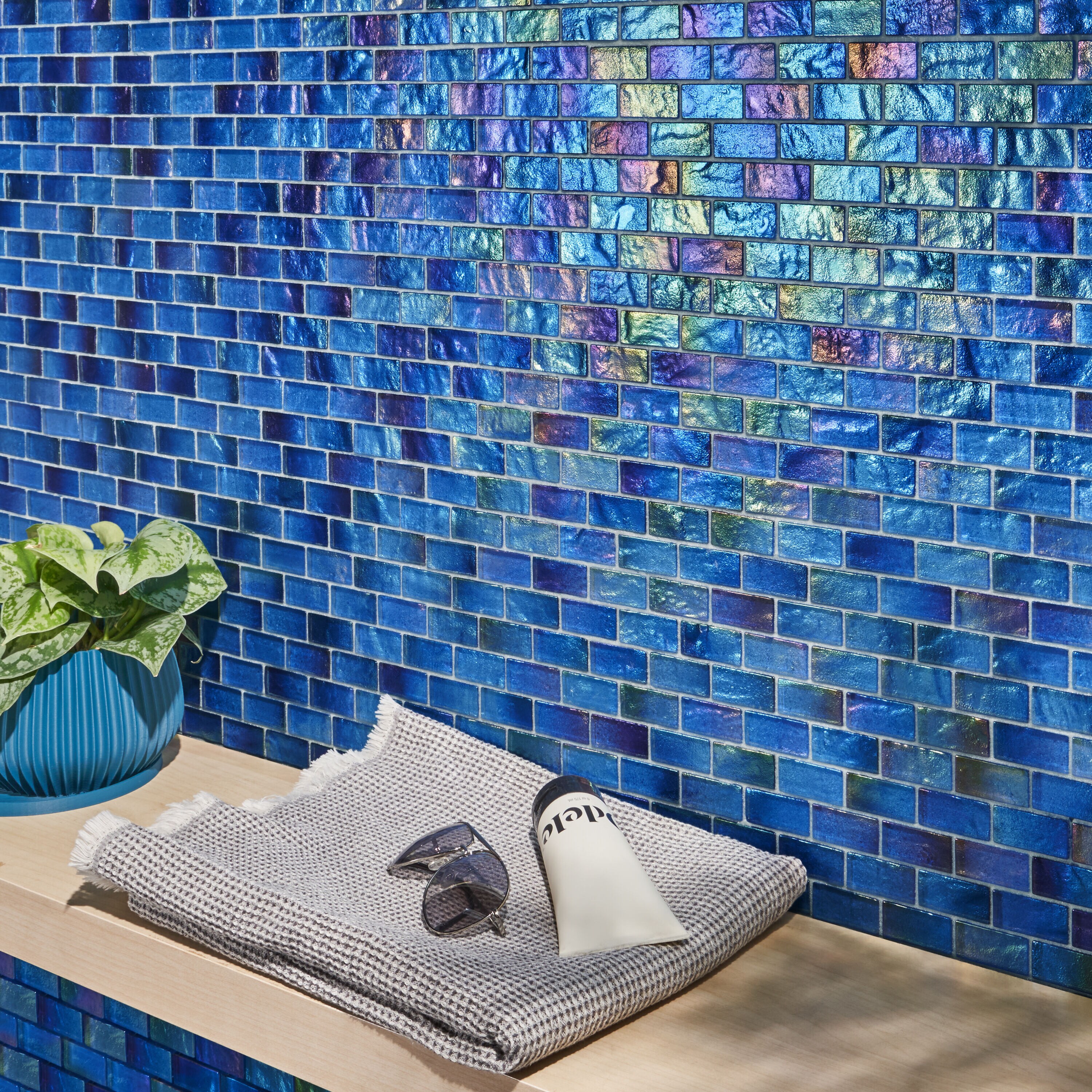 Shallows Dark Blue Polished Glass Mosaic Wall Tile