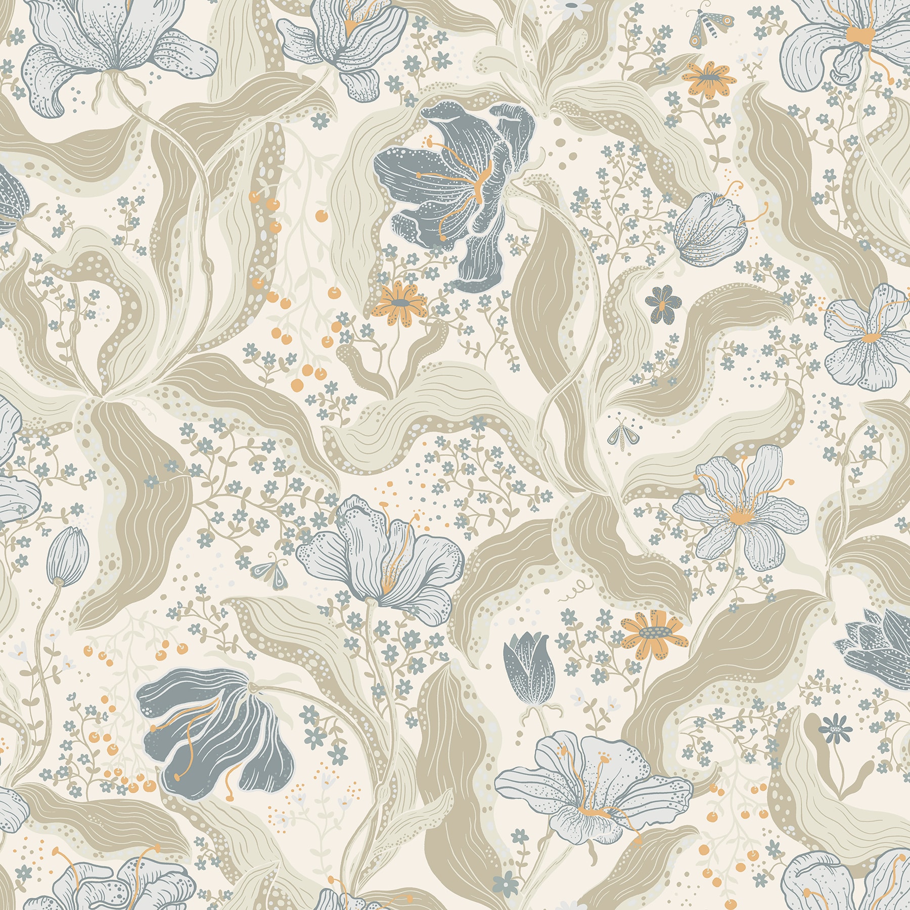 Light Blue and Beige Floral Non-Woven Wallpaper Roll