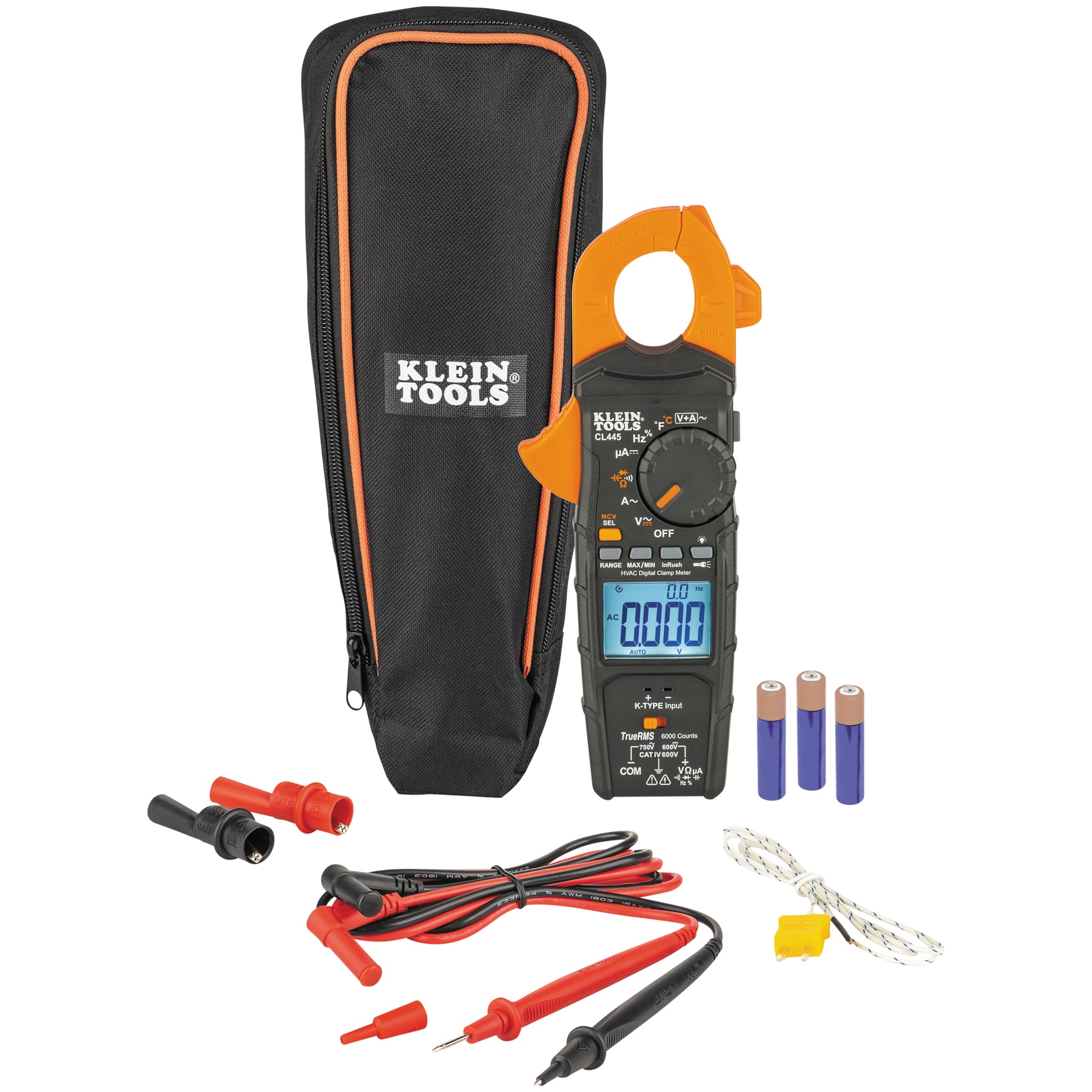Non-contact Lcd Clamp Meter Multimeter 600 Amp 600-Volt in Orange | - Klein Tools CL445