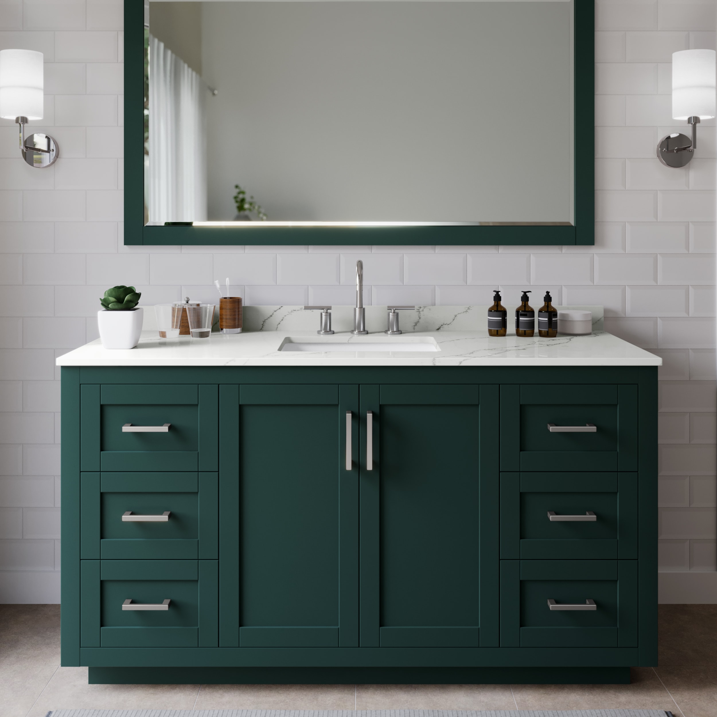 Wyndham Collection WCF292960SGEGTUS3M58 Miranda 60-in Green Undermount Single Sink Bathroom Vanity with Giotto Quartz Top (Mirror Included)