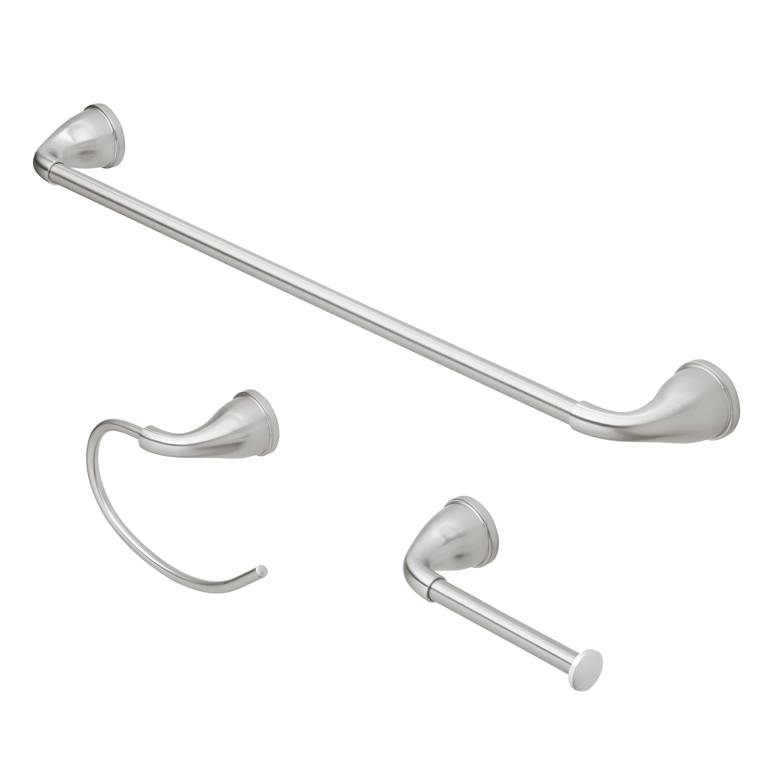 Project Source 167-DOV3KT-PSBN 3 -Piece Dover Brushed Nickel Decorative Bathroom Hardware Set Towel Bar, Toilet Paper Holder, Towel Ring ,Robe Hook Included