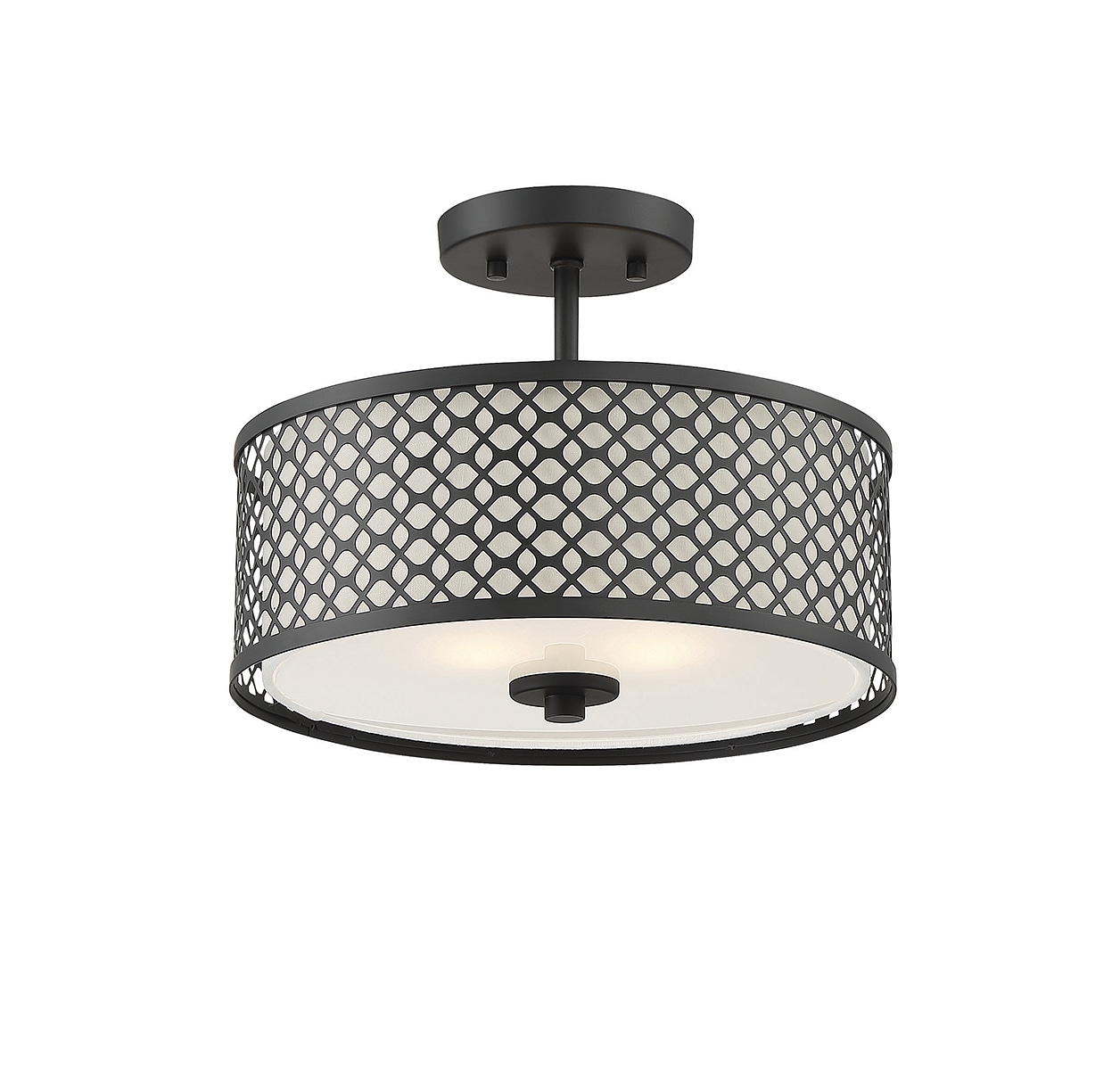 Matte Black Drum Semi-Flush Mount Ceiling Light with Glass Diffuser