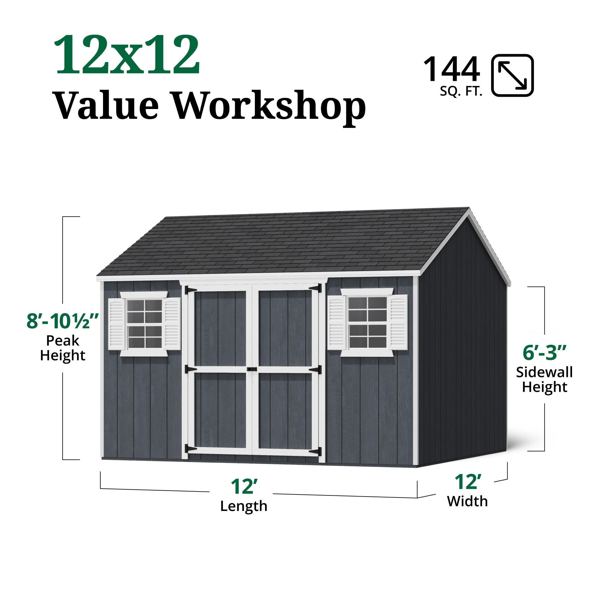 Little Cottage Co 12X12 VWS-PC Wood-Storage-Buildings - View #3