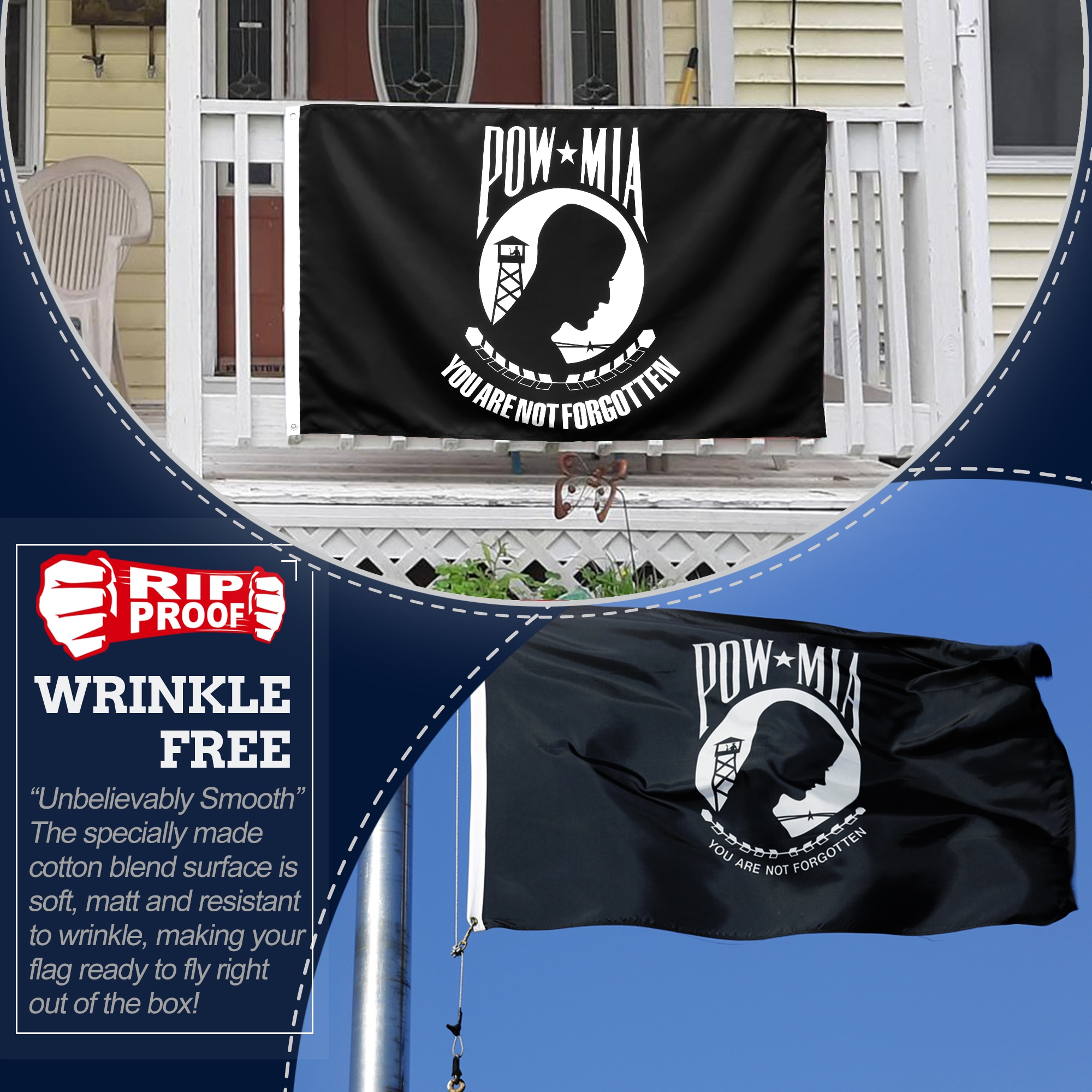 Rip-Proof Double-Sided Black and White 3x5 Ft Flag