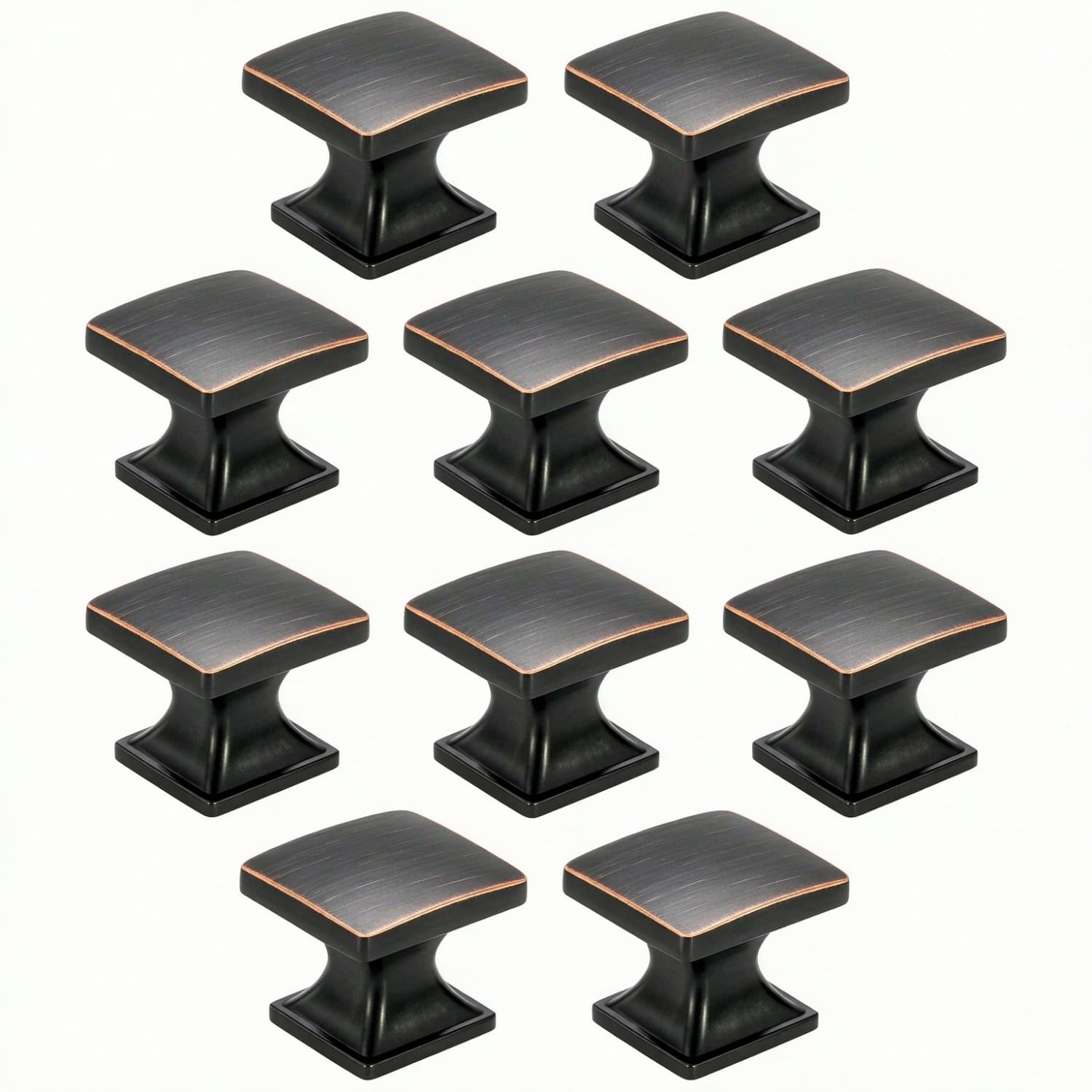 Angel Sar 10-Pack Square Oil Rubbed Bronze Cabinet Knobs with Solid Metal for Cabinets Drawers Cupboard