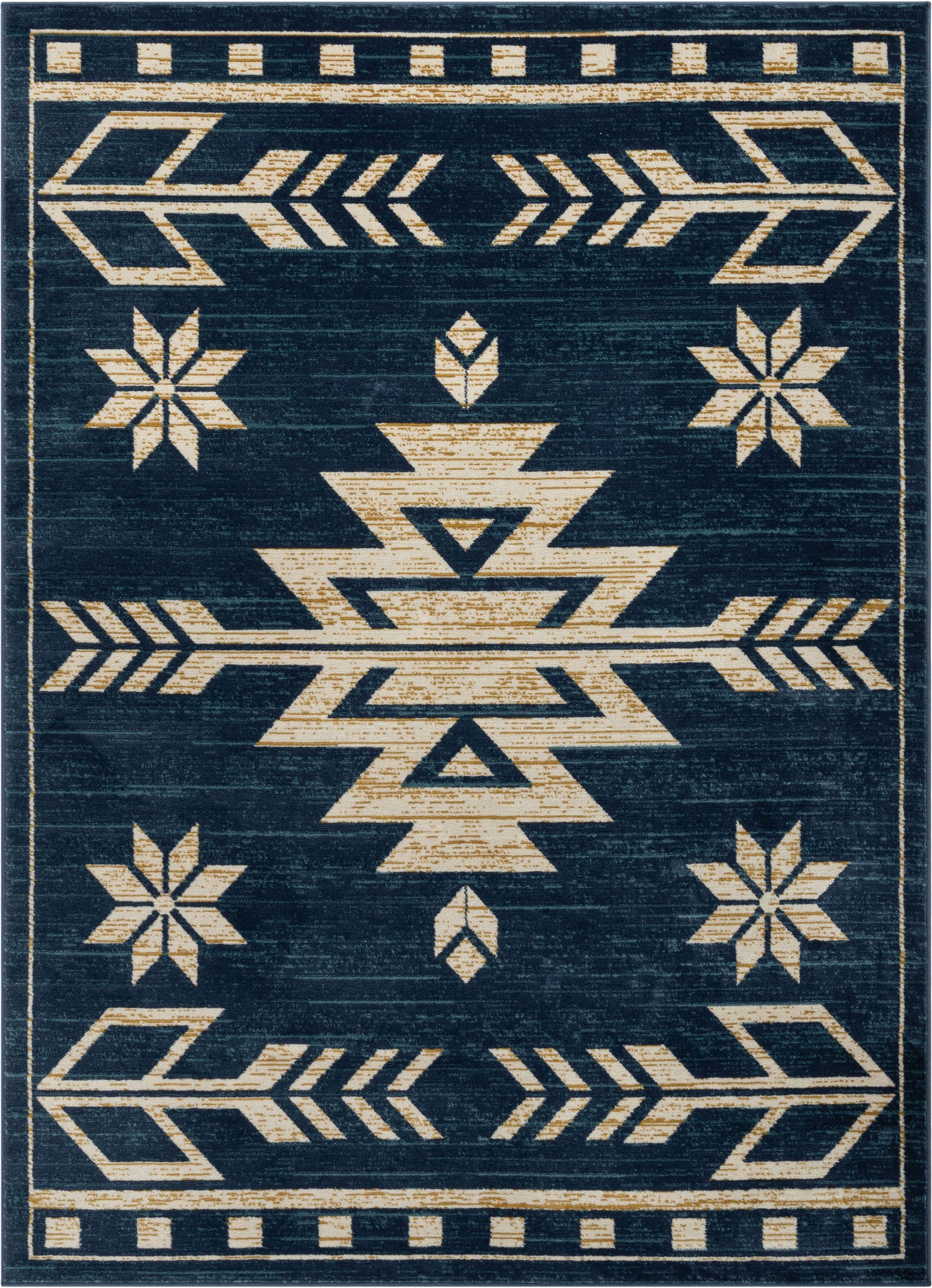 Tulsa Blue and Beige Southwestern Tribal 5' x 7' Area Rug