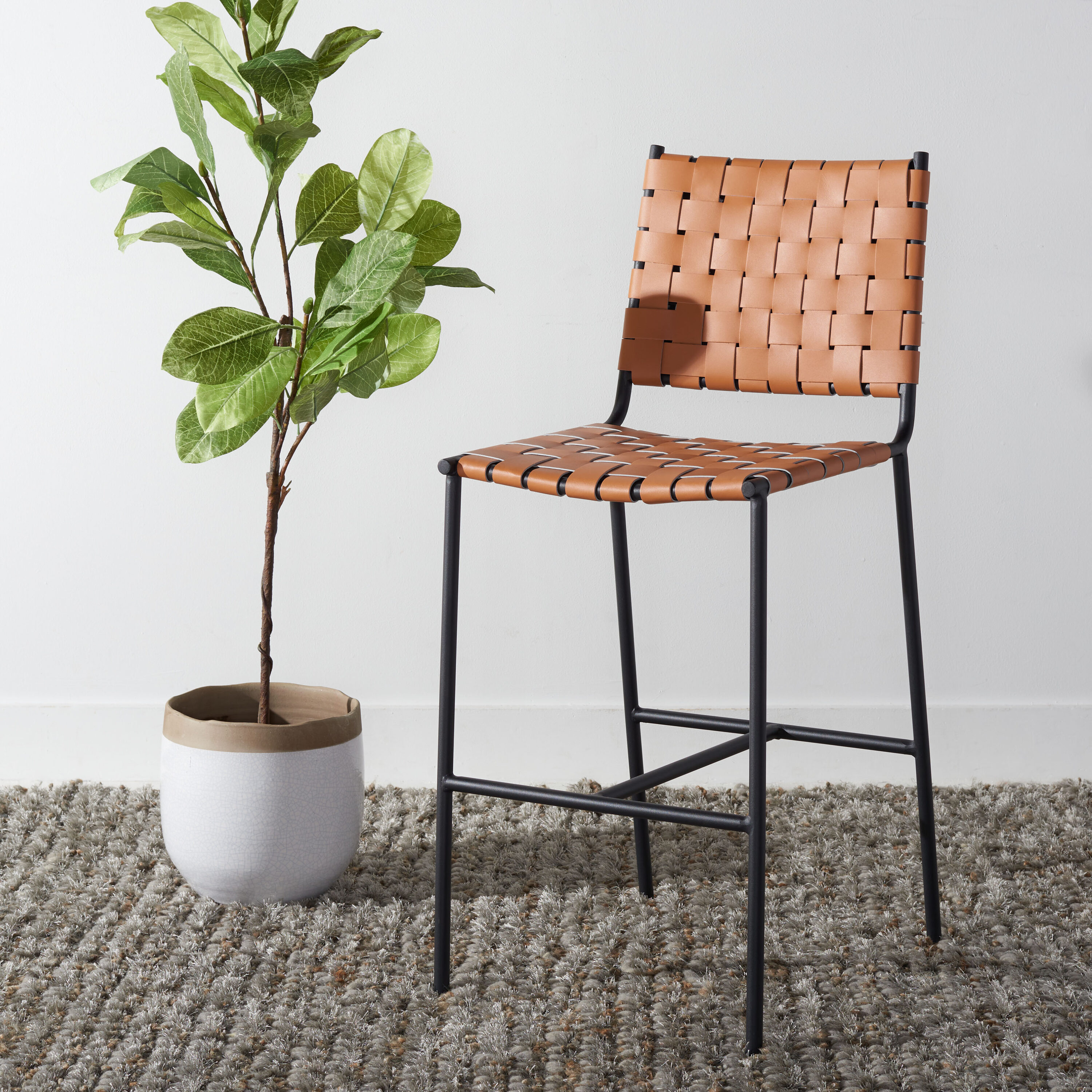 Safavieh BST3011B Cognac/Black 26.0-in H Counter height Square seat Metal Bar Stool and Back