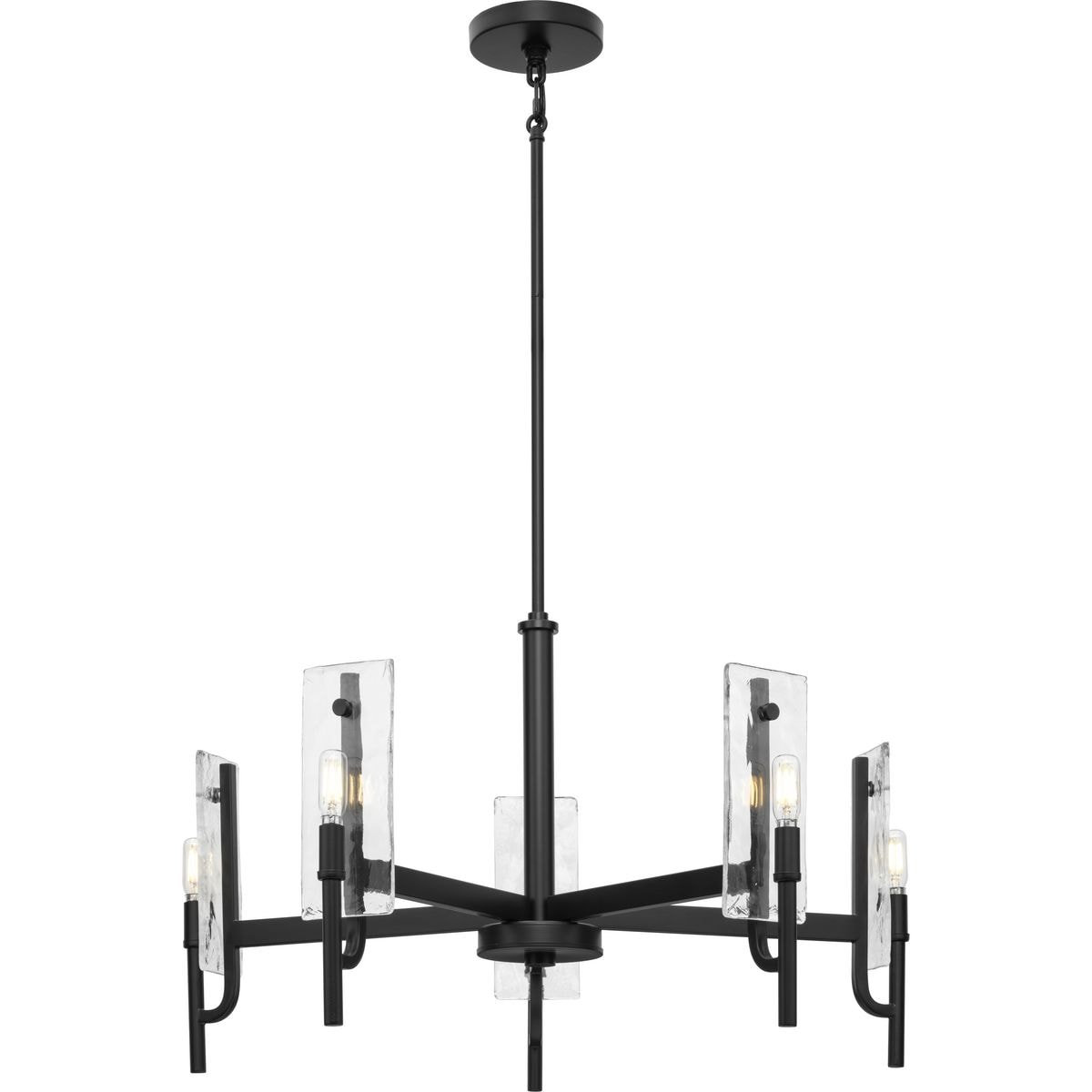 Matte Black 5-Light Chandelier with Clear Textured Glass