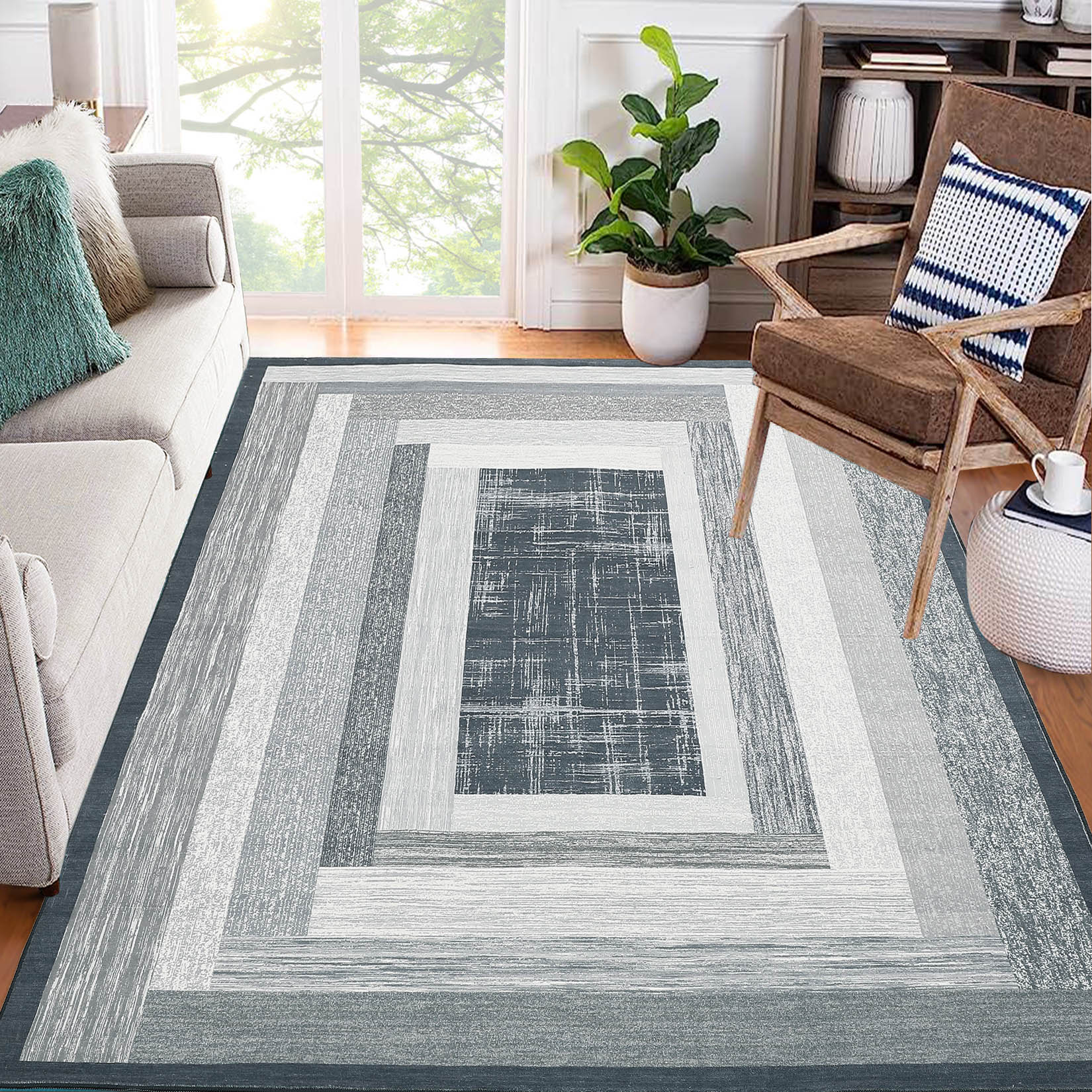 Garvee YXY-LO-PHO-15H85JV4 10 x 13 (ft) Loomed Polyester Gray Rectangular Indoor Geometric Mid-Century Modern Machine washable Area rug