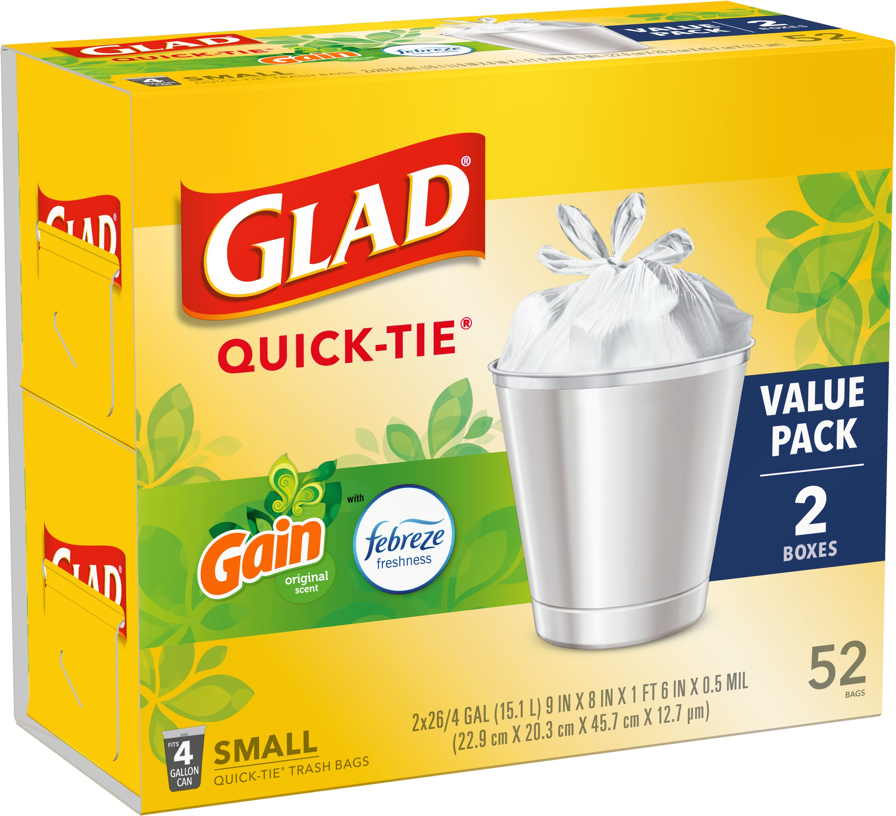 Glad 4-Gallons Gain Original White Plastic Wastebasket Flap Tie