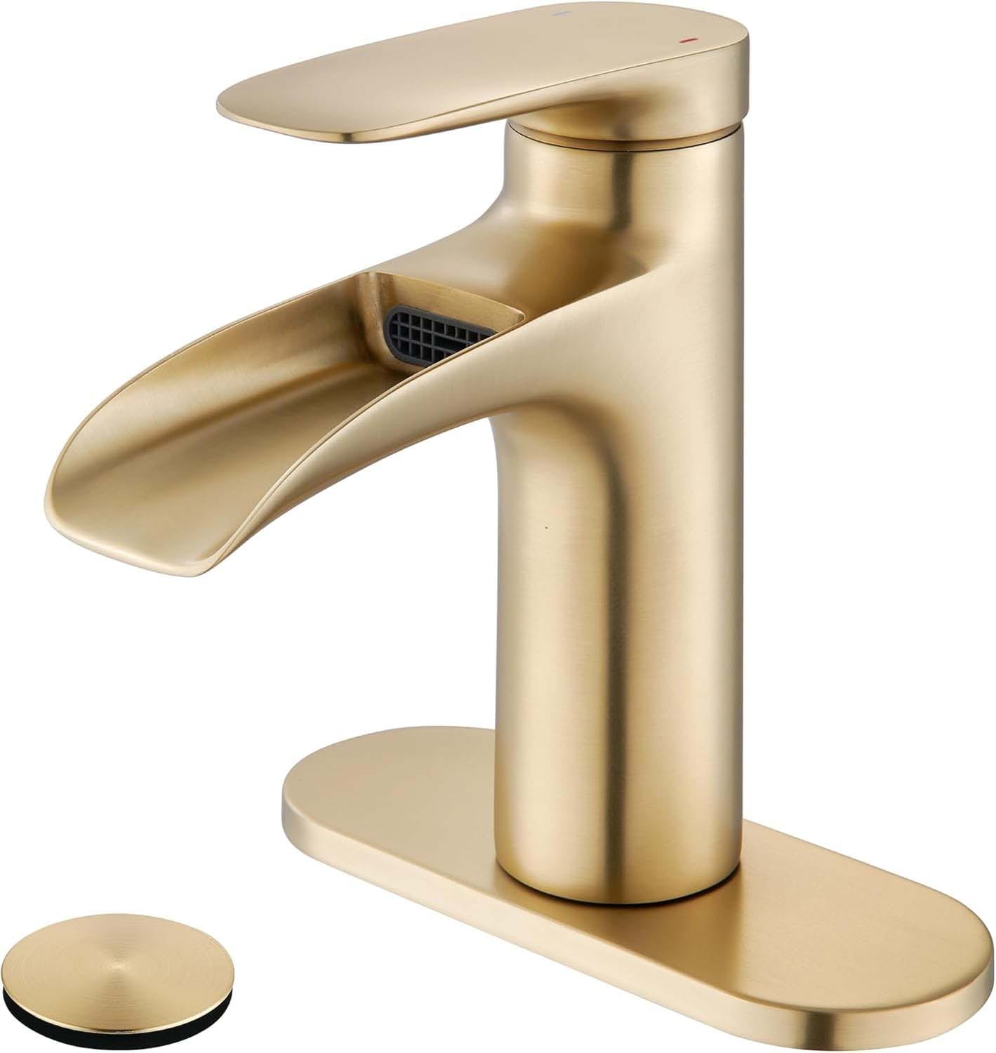 Sumerain ANHY-PL-3 Gold Single hole 1-handle Mid-arc Residential Handle Bathroom Sink Faucet
