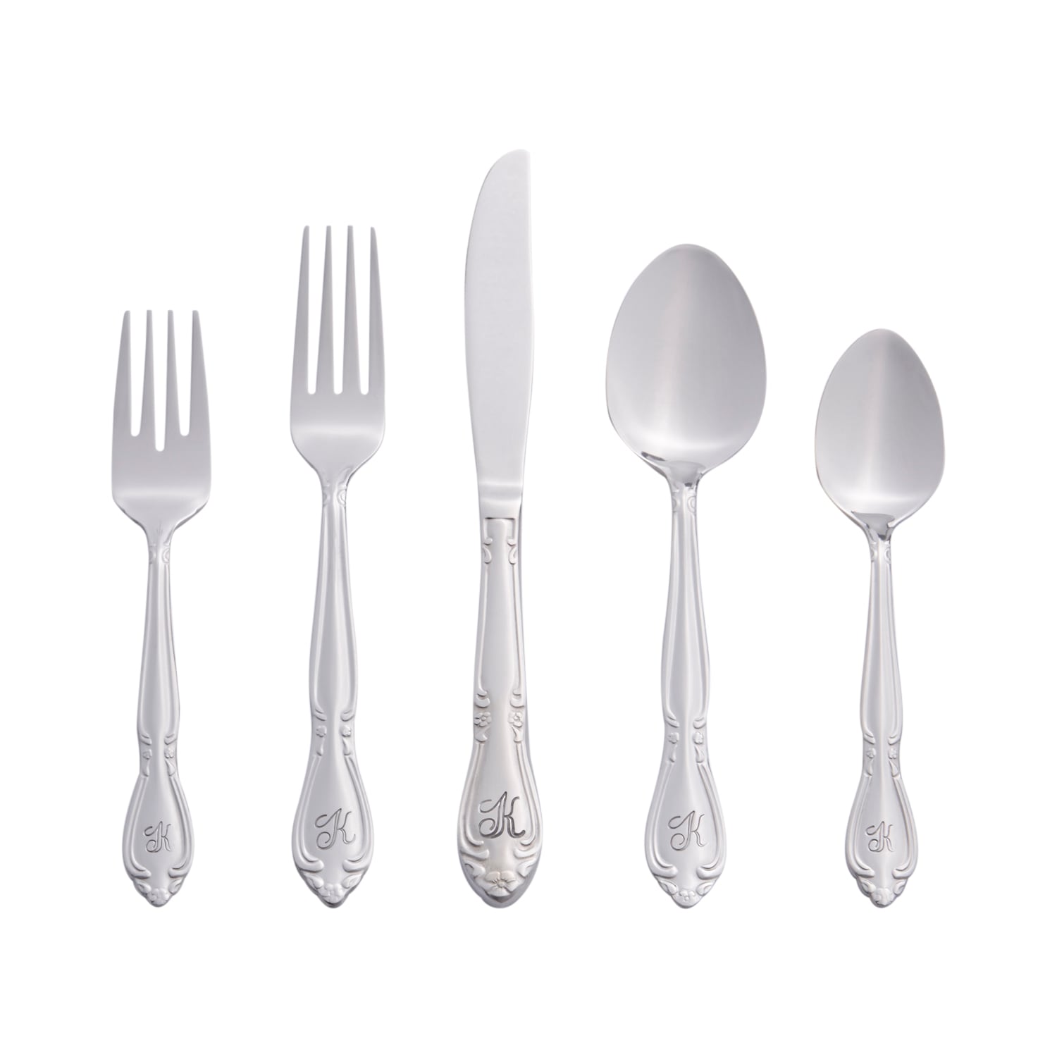 RiverRidge 5417-843-K Rose Letter K 46 -Pieces Polished Traditional Flatware