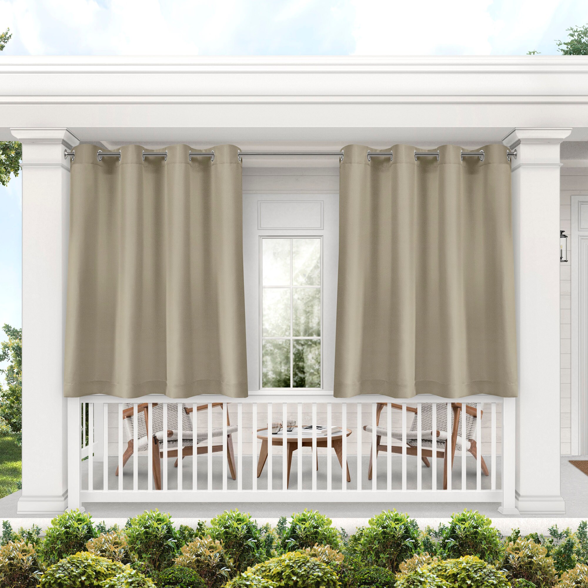 Exclusive Home YA013547DSEHH1 A221 132-Inches Outdoor Taupe Light filtering Grommet Curtain panel pair