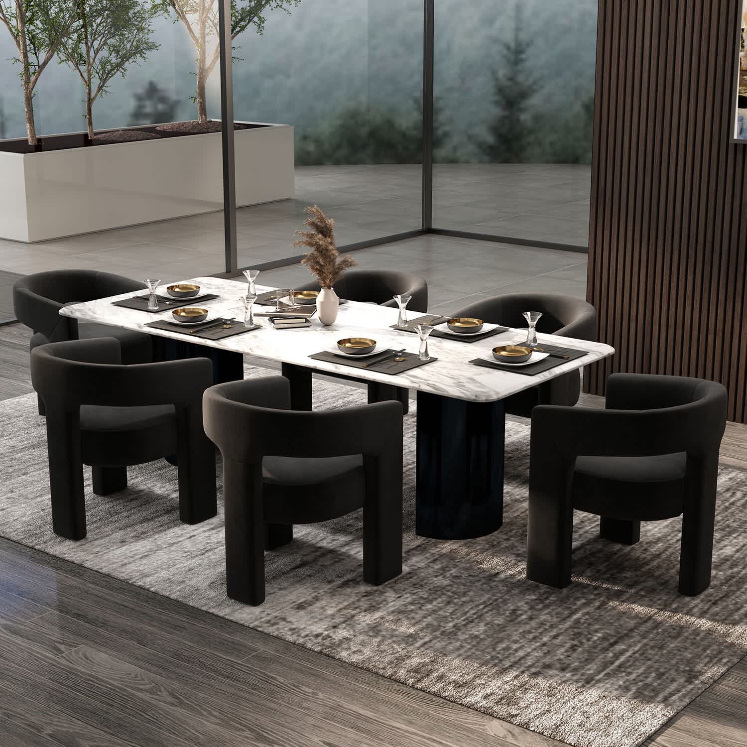 SEYNAR XY709-BLACK-S6 Modern Glam Velvet Upholstered Dining Chair Open Back Accent Chair Set of 6