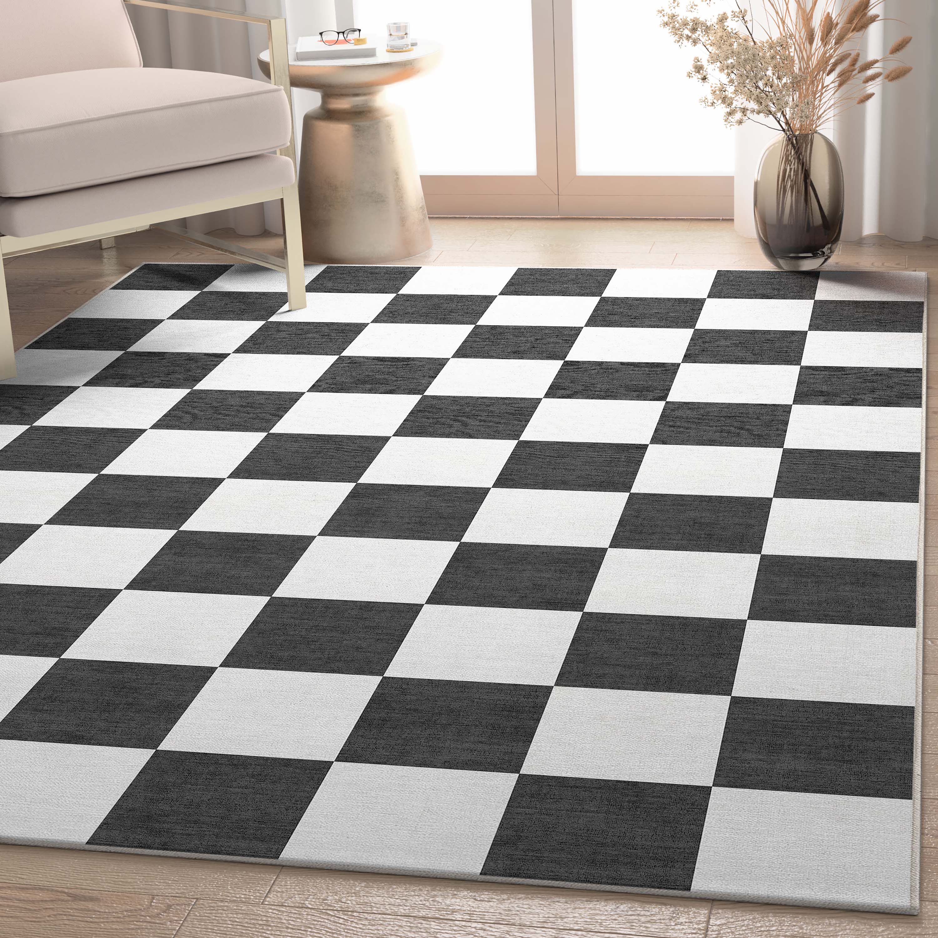 Well Woven W-SQR-01A-7 Apollo 8 x 10 (ft) Flatweave Polyester Black Rectangular Indoor Geometric Mid-Century Modern Area rug