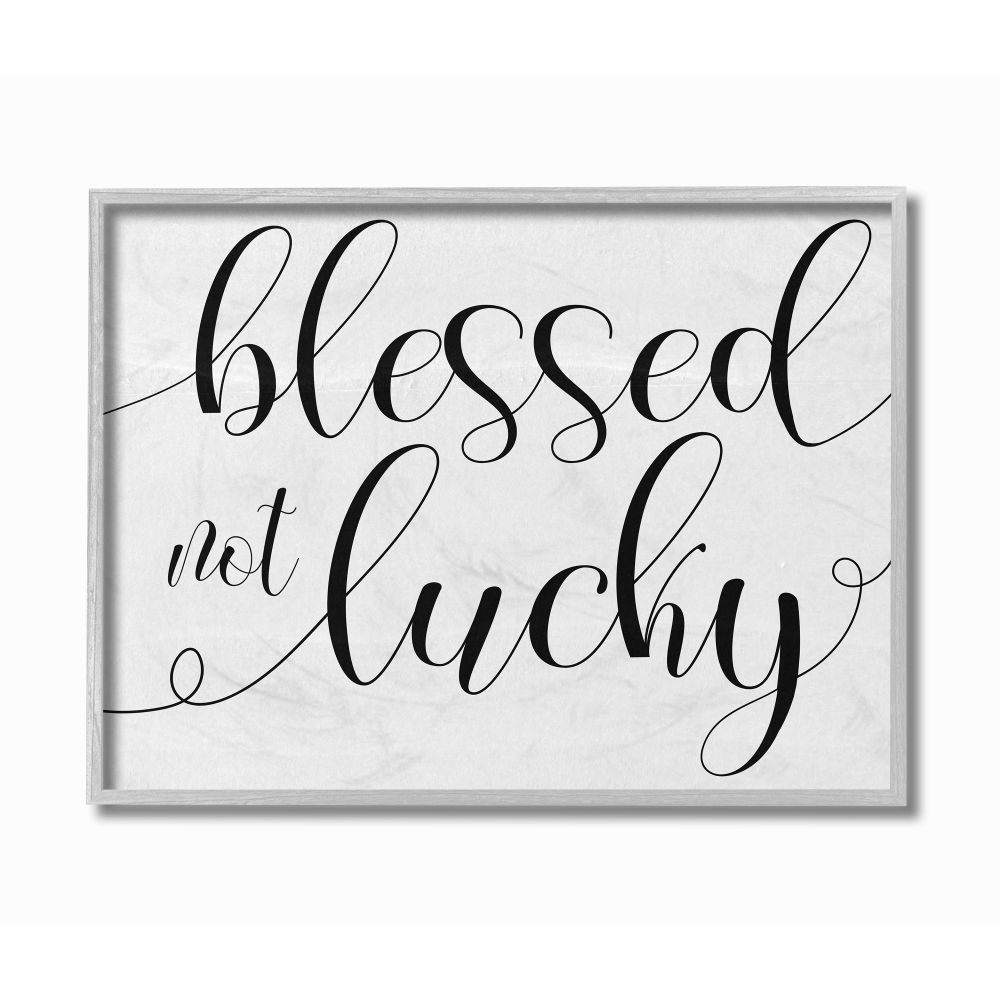 Stupell Industries AB-878-GFF-11X14 Blessed Not Lucky Minimal Cursive Script Daphne Polselli Framed 14-in H x 11-in W Inspirational Print