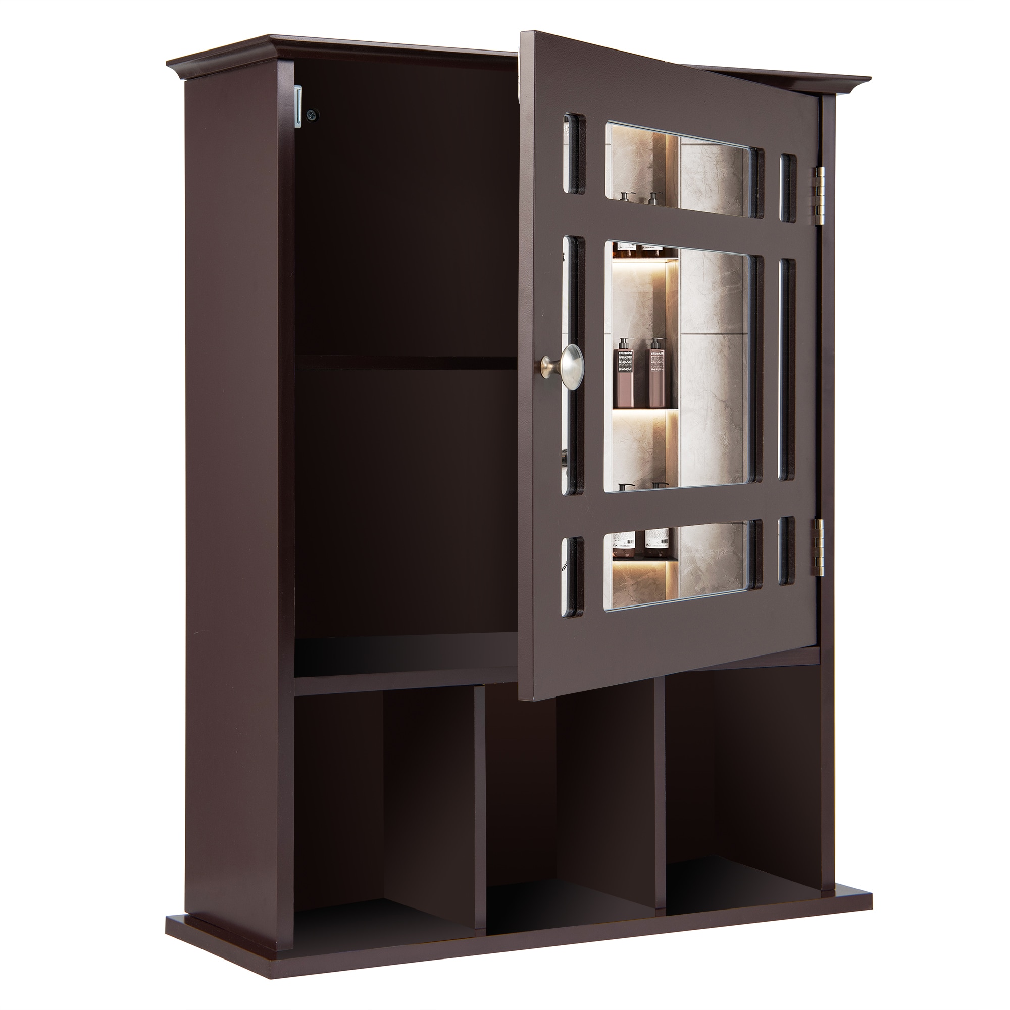 Forclover HYFE-10131CF 19-Inches x 23.5-Inches Surface Mount Brown Mirrored Rectangle Medicine Cabinet