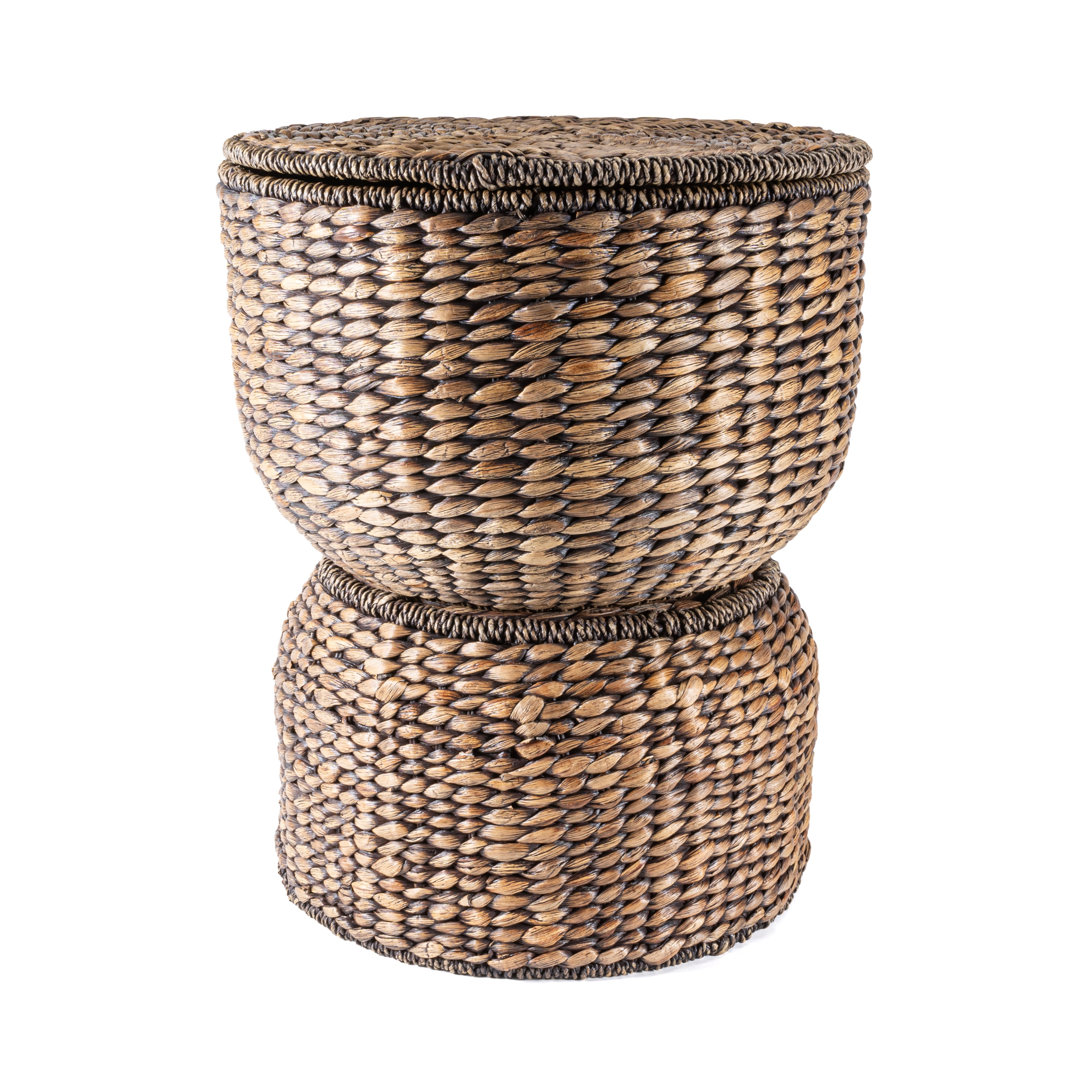 18" Brown Wash Handwoven Hyacinth Storage Accent Table