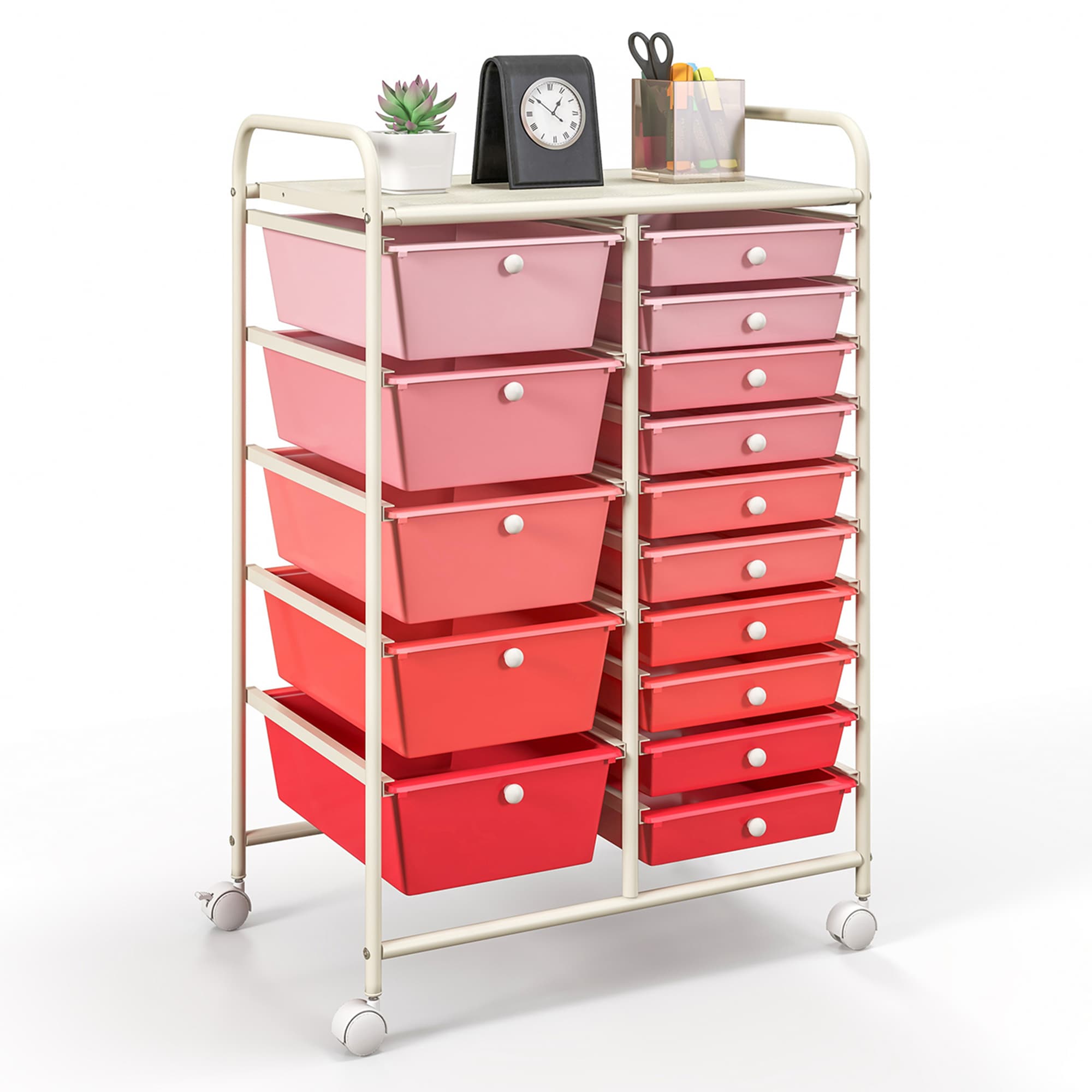 Costway Red Metal Base with Plastic Top Rolling Kitchen Cart (14.5-in x 25-in x 34.5-in)
