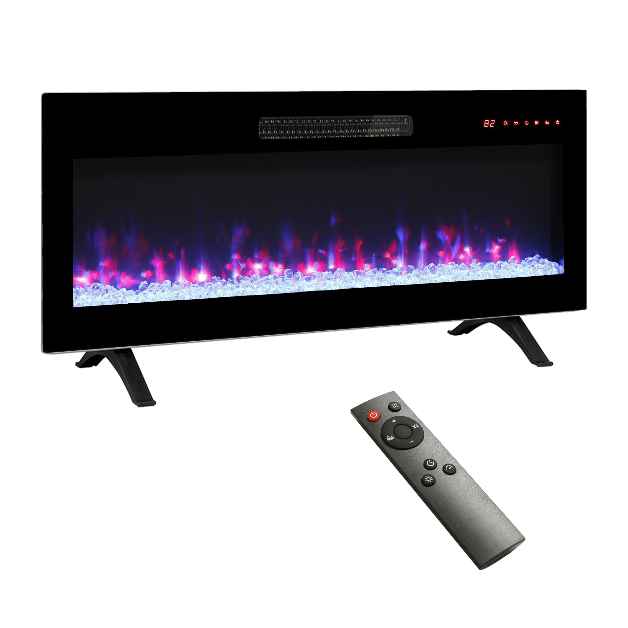 Boyel Living BL-CE63637 36 inch recessed ultra thin tempered glass front wall mounted electric fireplace with remote and multi color flame and emberbed LED light heater