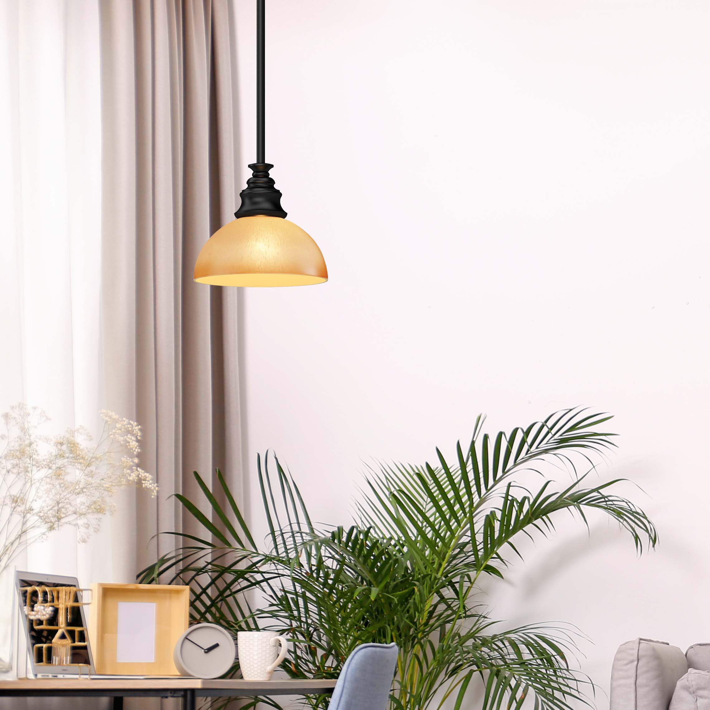 Rainier Bronze Mini Pendant with Sandstone Glass Shade